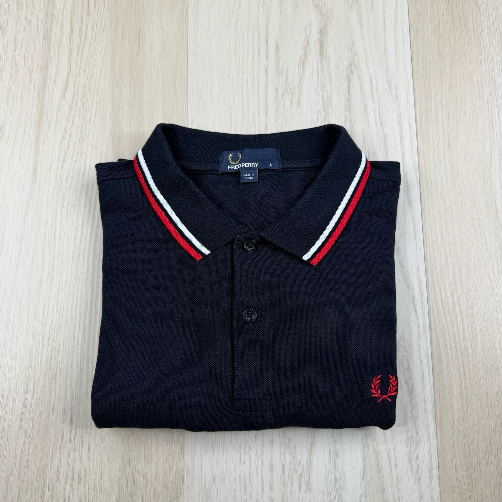 FRED PERRY Blue White Red Twin Tipped Polo Shirt M3600 Mens Size L Large