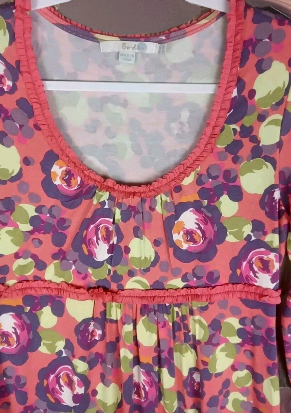 Boden Dress Size 4P Floral Knee Length Long Sleeve Ruffle Trim