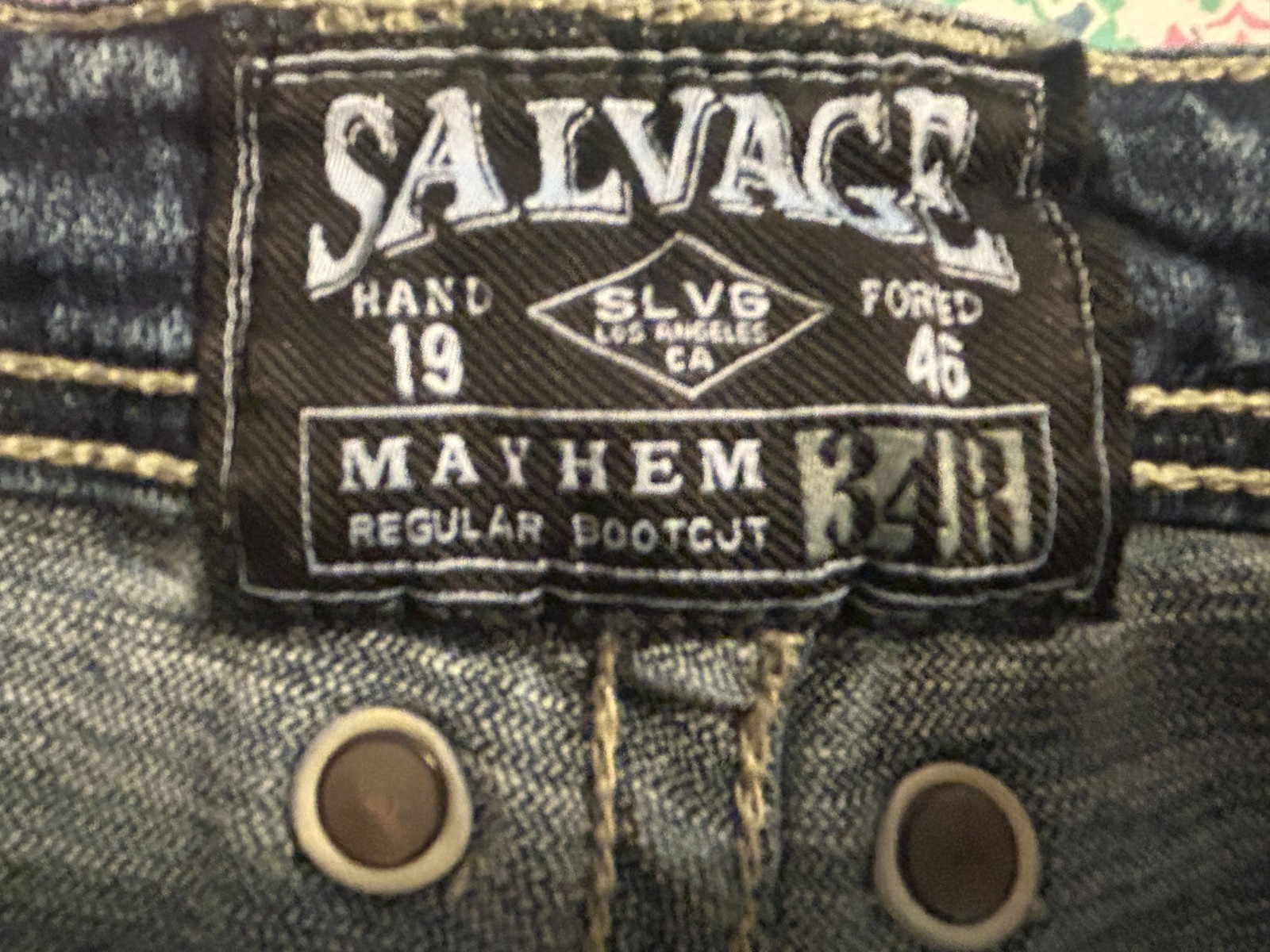 Mens SALVAGE SUPPLY CO Mayhem Bootcut Blue Denim Jeans Sz 34 R SLVG 23-460
