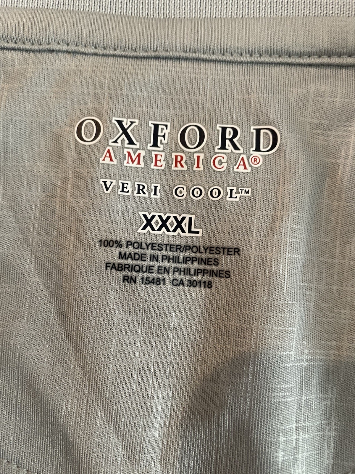 Oxford America Veri Cool Men’s XXXL Polo Shirt Gray Solid Button Collared
