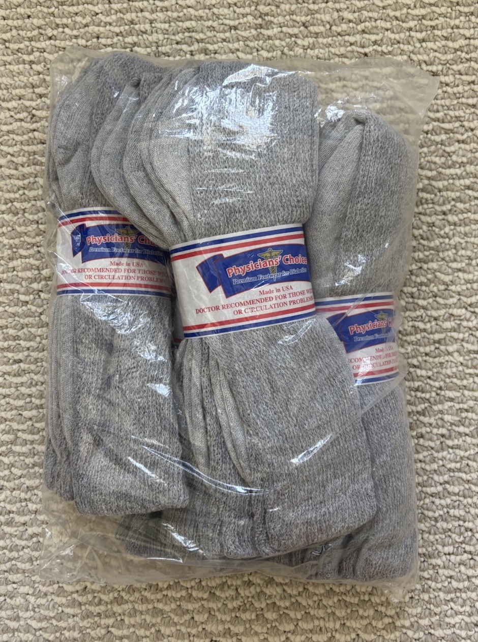 Physicians’ Choice Diabetic Socks Lot Of 12 Size 13-15 Over The Knee Gray NEW