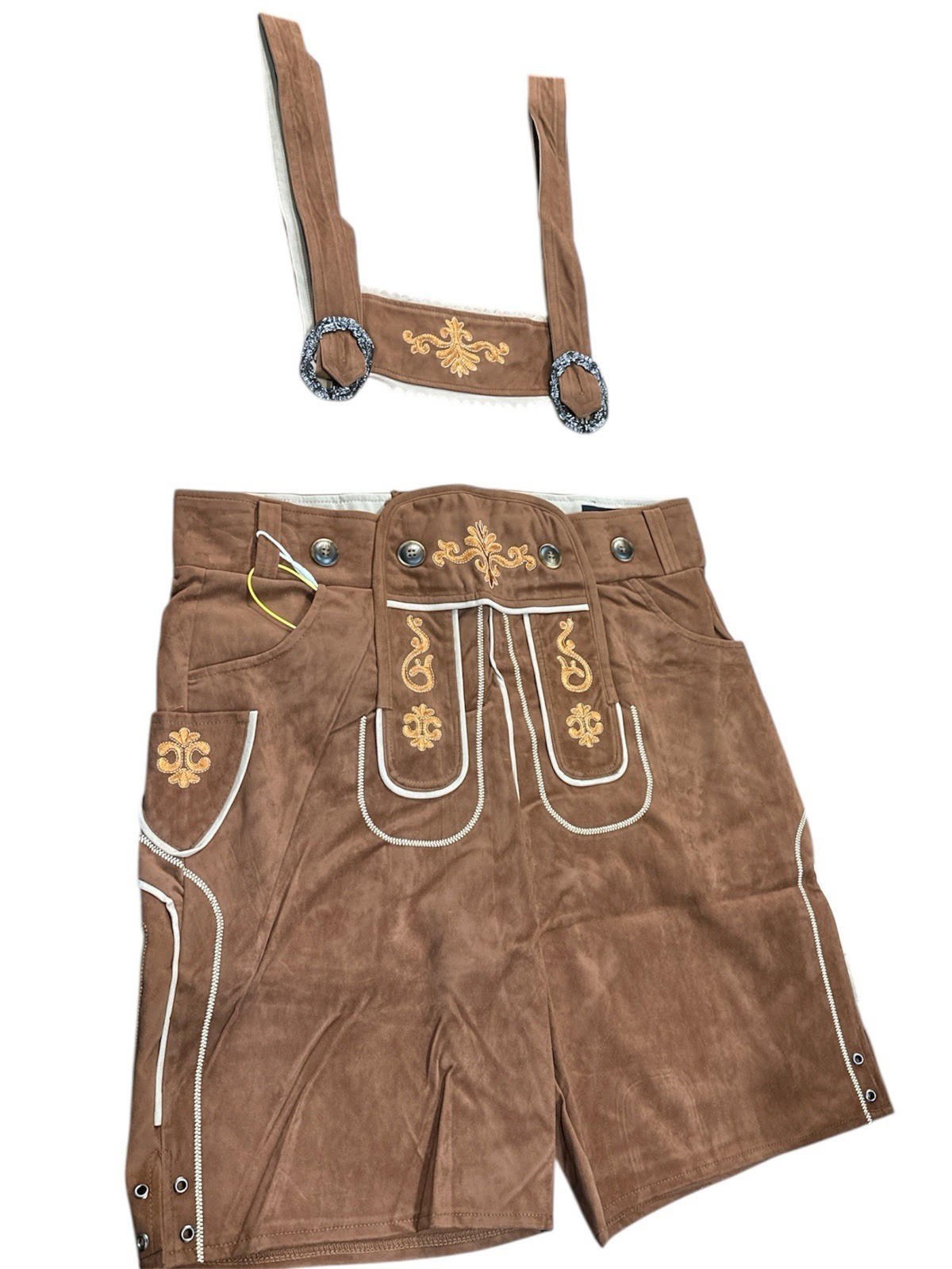 Adisno Oktoberfest Brown costume Herren Lederhosen Braun German Suit Pants 48