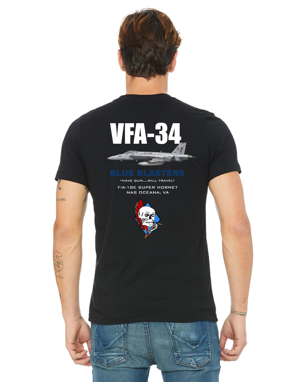 VFA-34 Blue Blasters F-18 Squadron T-Shirt D5, USN Licensed T-Shirt