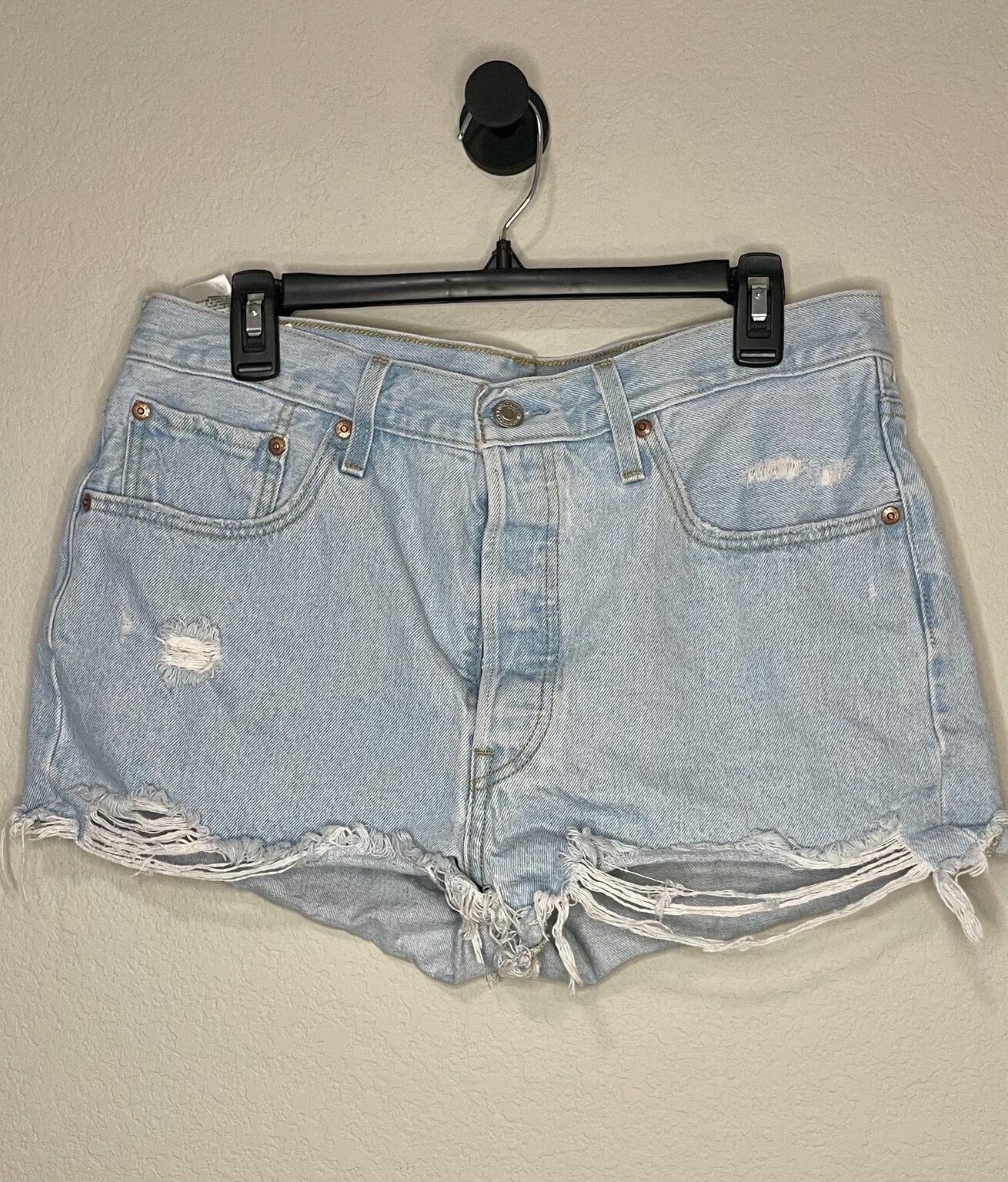 Levi’s Premium 501 Distressed Denim Cutoff Shorts Light Wash Raw Hem