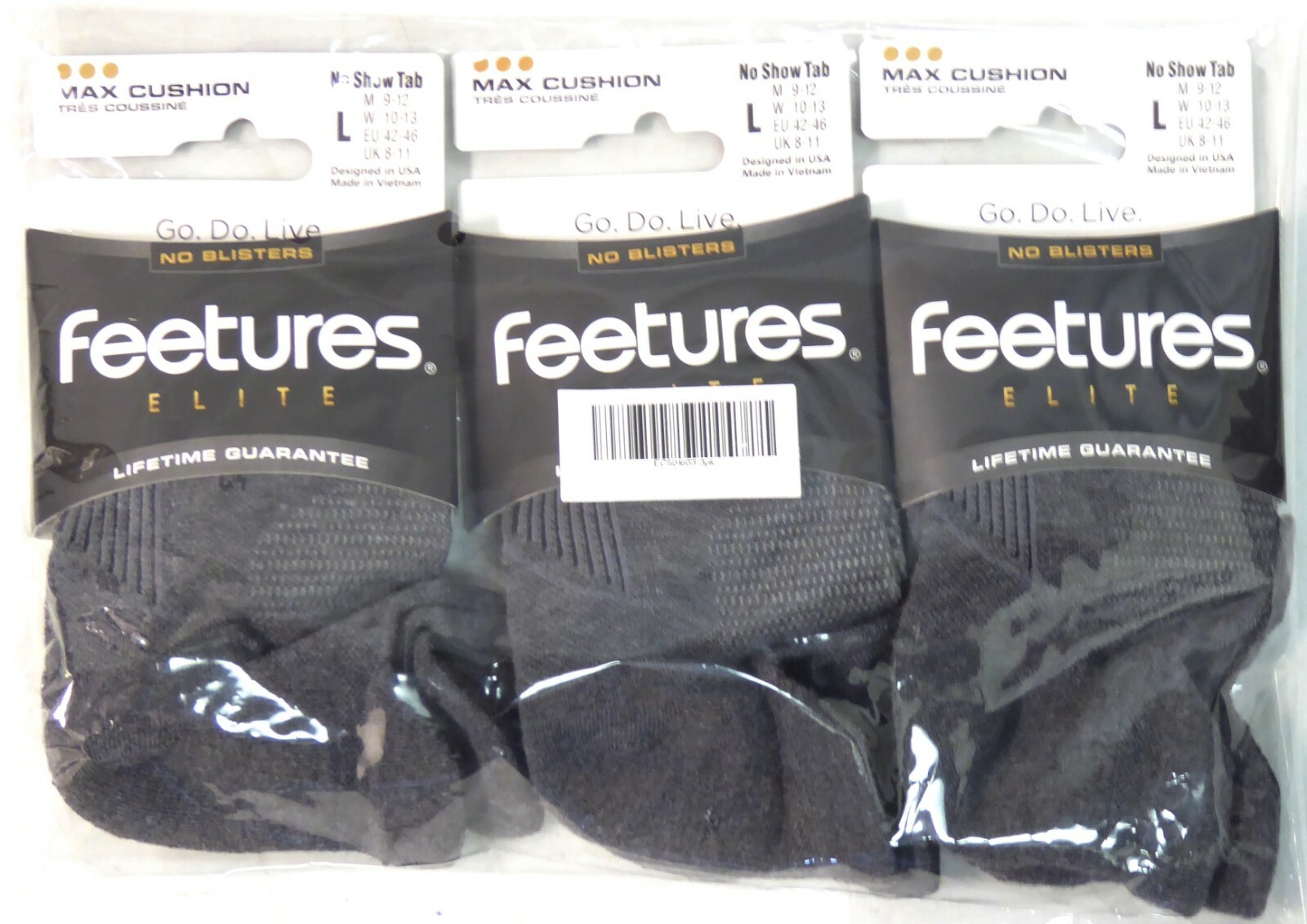3 x Feetures Elite Max Cushion No Show Tab Gray Large
