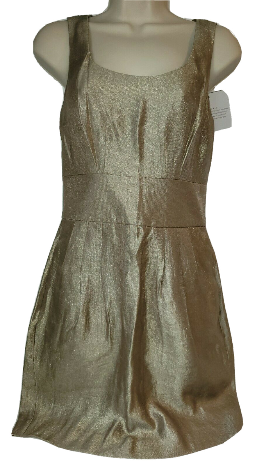 New Teagan Gold Metallic Sheath Dress 2 Wedding Cocktail Pockets Rear Zip Party