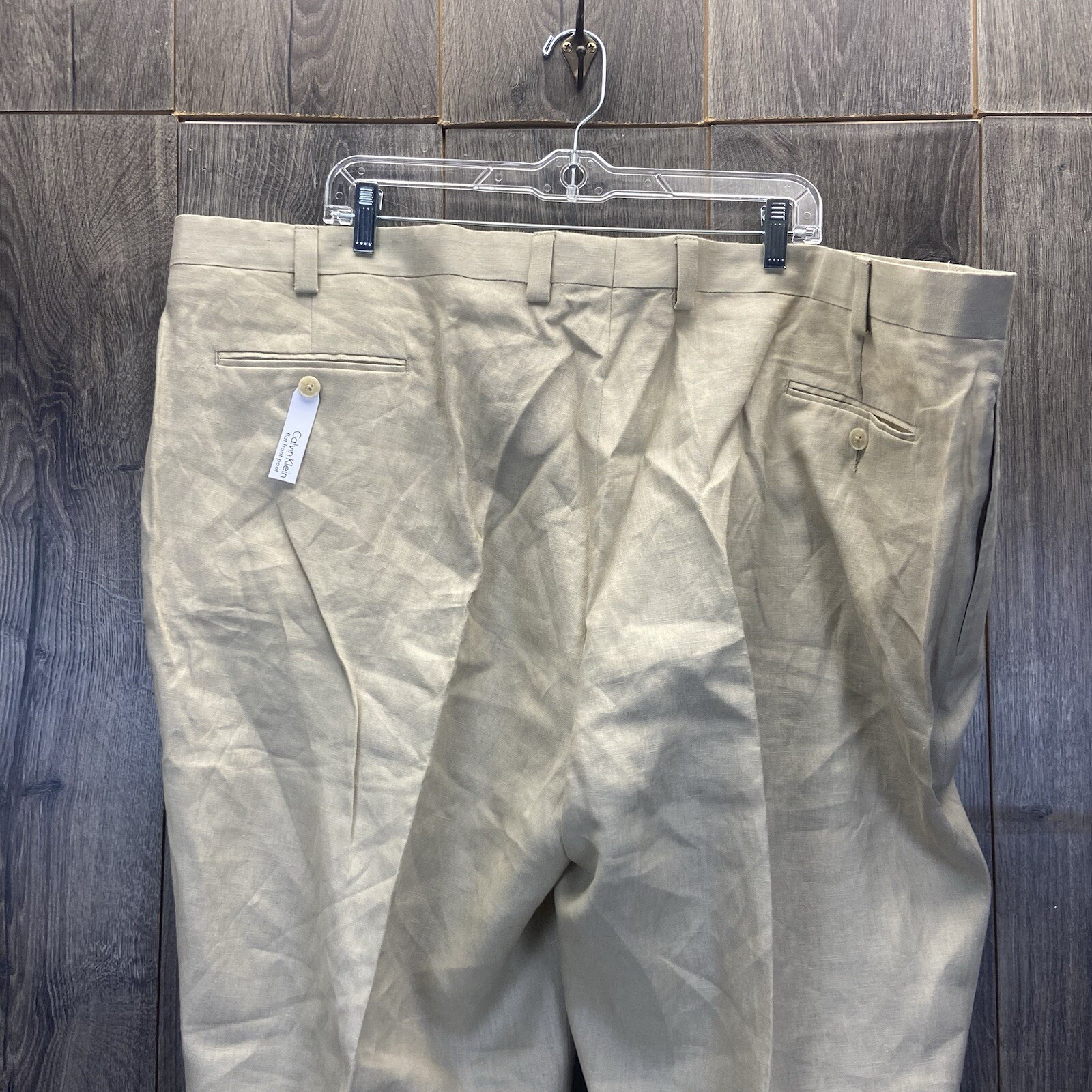 New Calvin Klein Linen Flat Front Untailored Unhemmed Pants Men’s Size 50 R