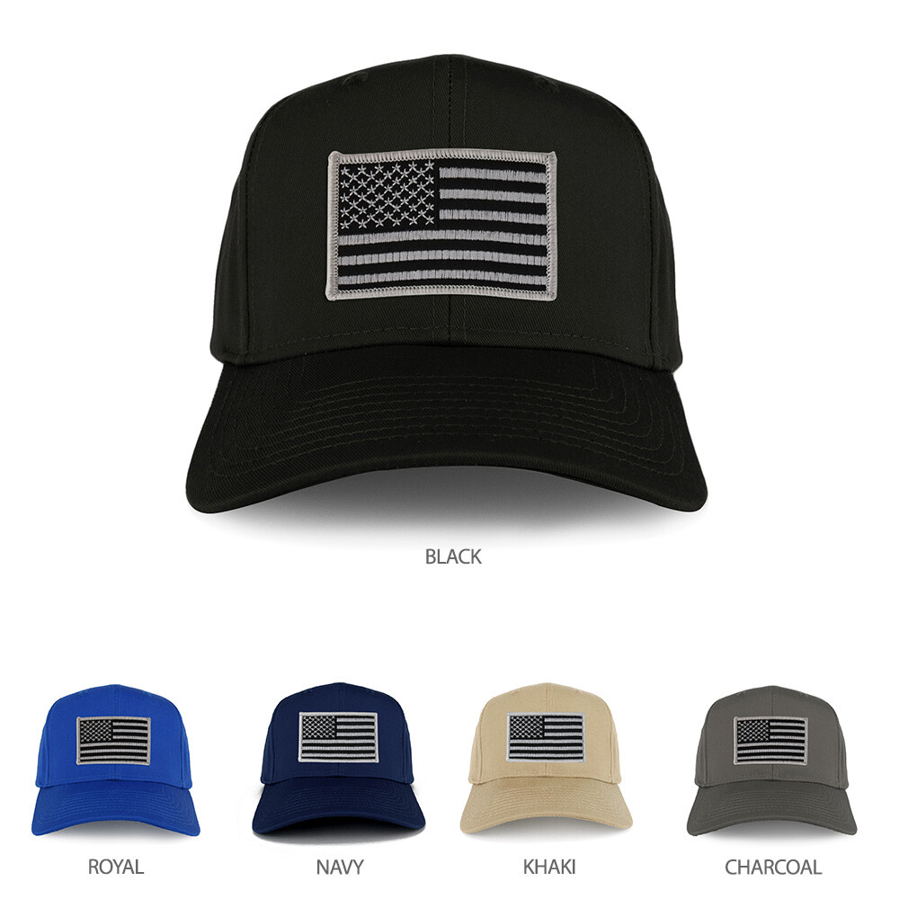 XXL Oversize Black Grey USA American Flag Patch Solid Baseball Cap