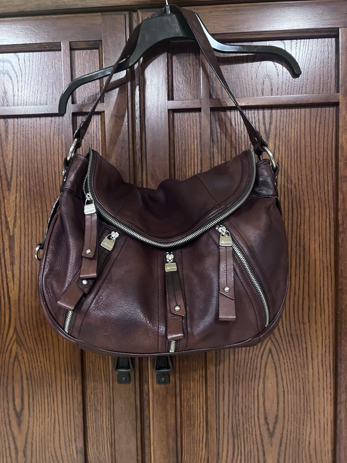Y2K Leather Hobo Bag Oxblood Slouchy Flap Multi Zip Fringe Moto Avant Garde MINT