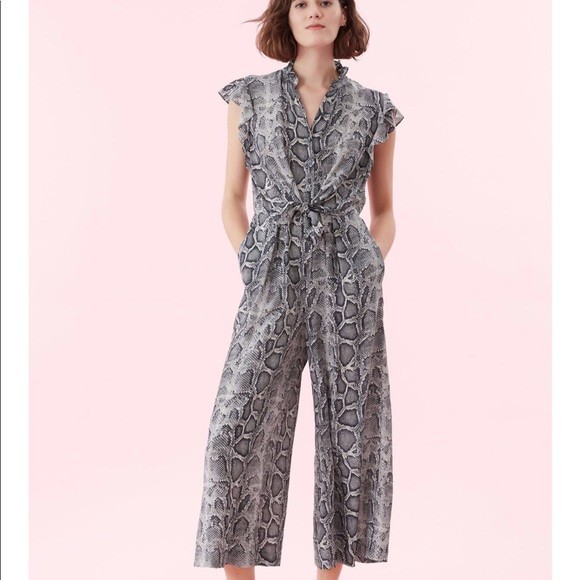 REBECCA TAYLOR Silk Snake Print Jumpsuit Wide Leg Pockets $495 Posh Chic 6 B10
