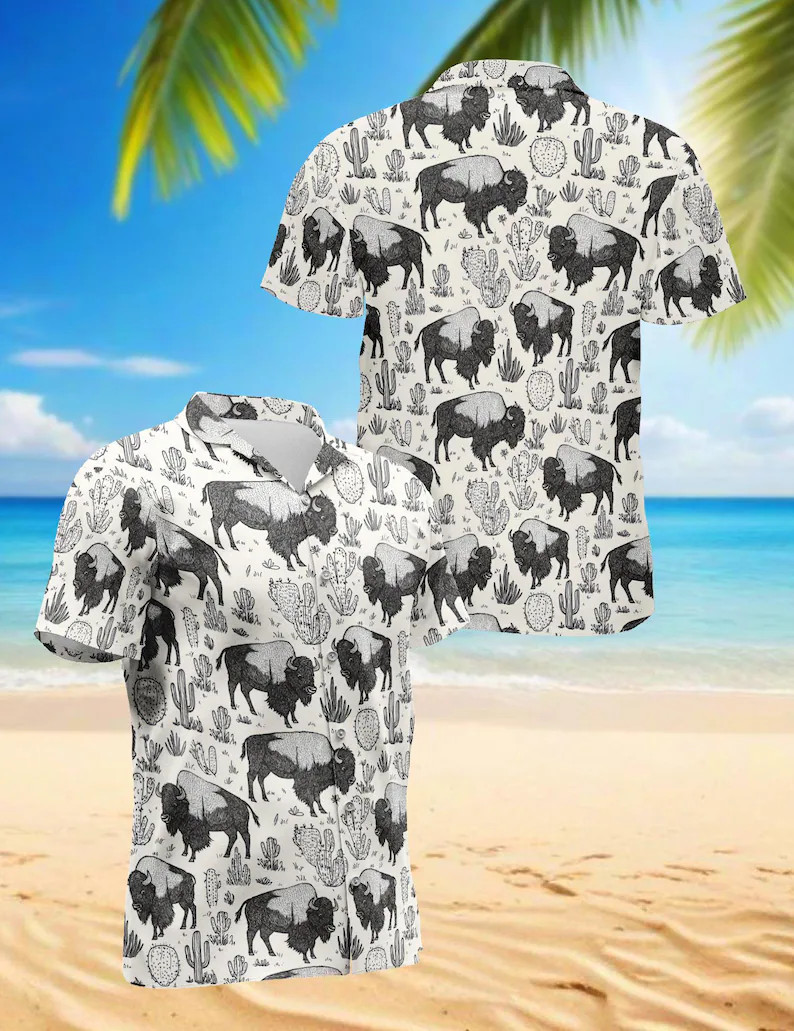 Bison Western Cactus Hawaiian Shirt