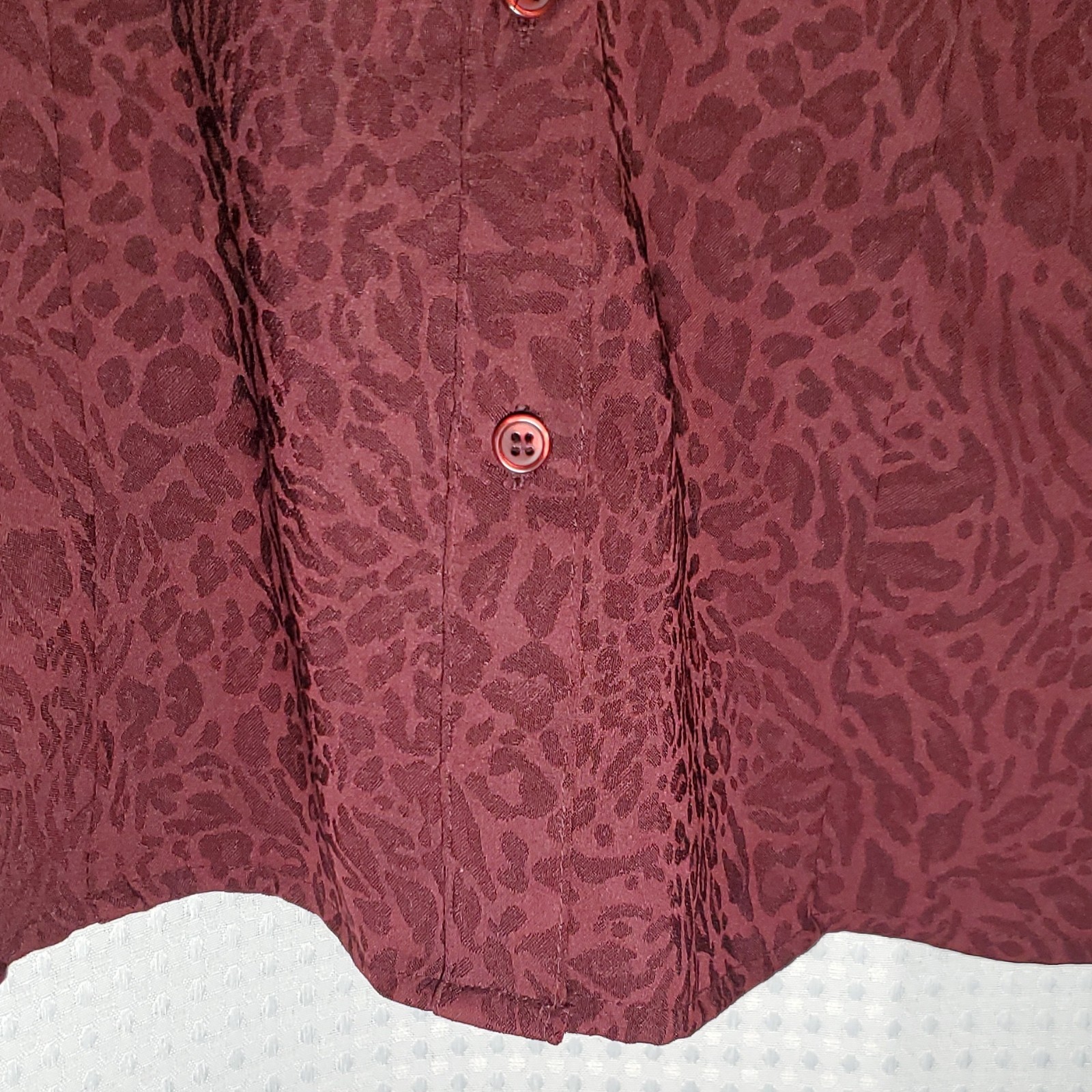 East 5th Women’s Burgundy Leopard Animal Print V-Neck Button Front Blouse 1X