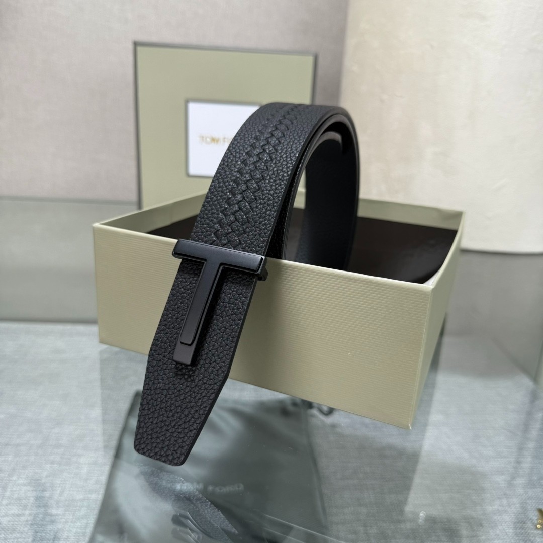 TOM FORD Reversible Black Calfskin Leather 38mm Belt Black Buckle
