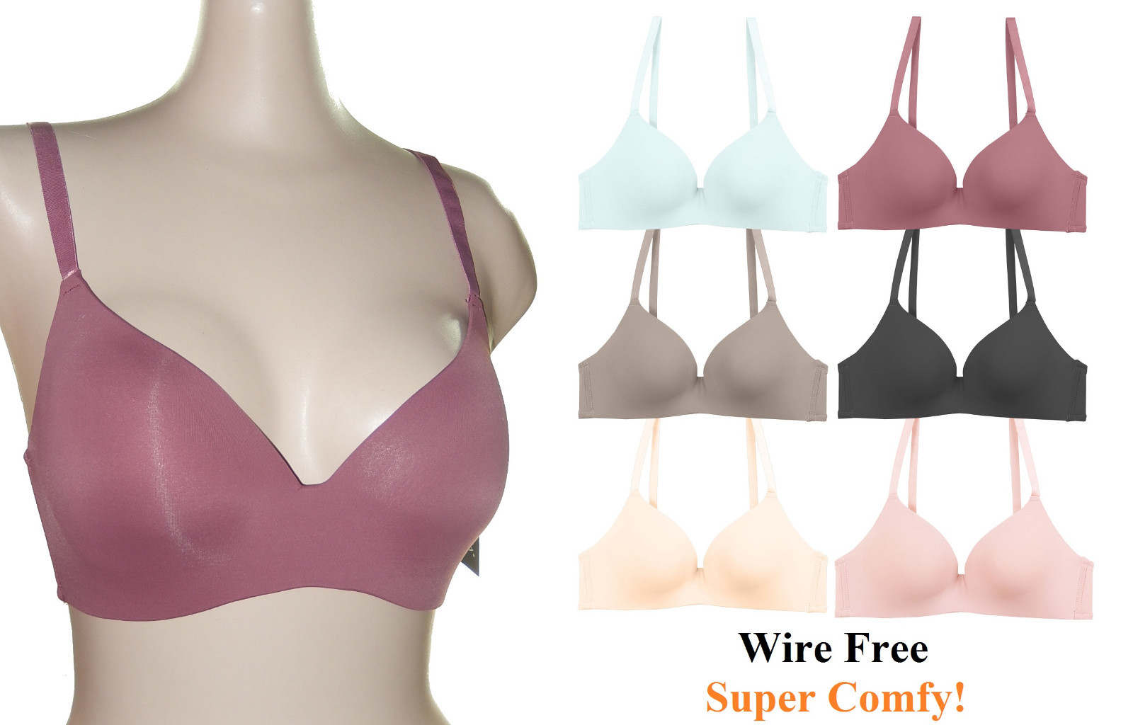 COMFY MICROFIBER PADDED NO WIRE WIRELESS T SHIRT BODY BRA LAZER CUT PANEL 3 HOOK