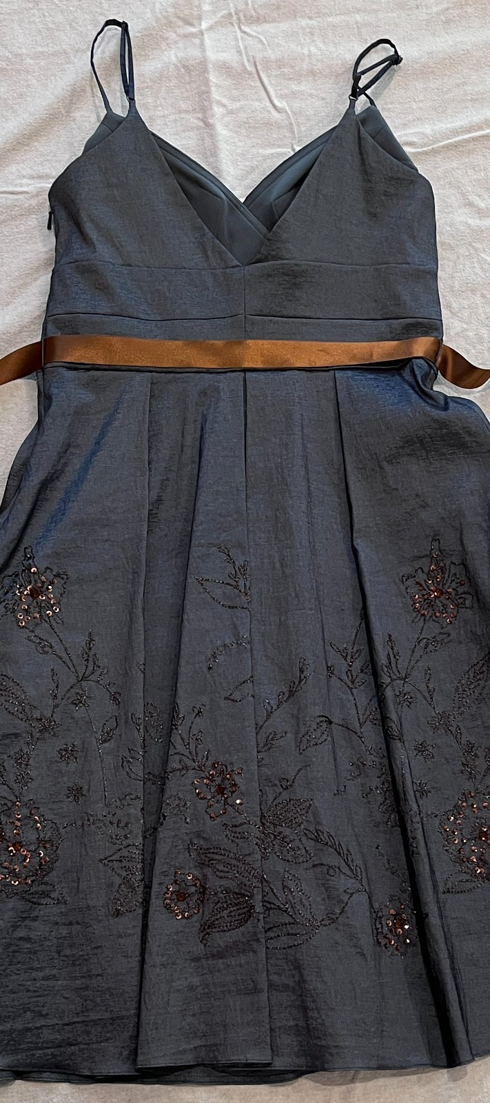 OC by Oleg Cassini-Blue w/ Sparkly Copper Embroidery-Cocktail Dress-Size 4.