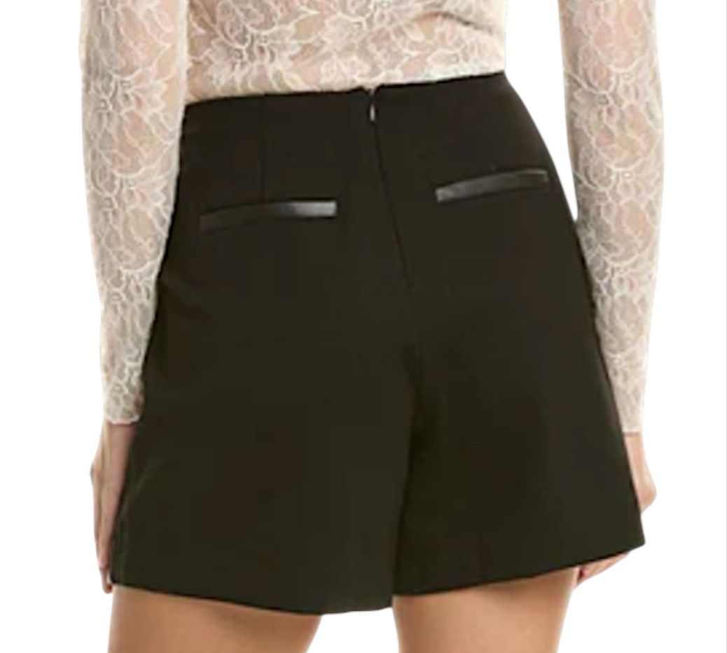 CABI 4585 JETT SKORT SKIRT SHORTS Black Vegan Leather Front PONTE KNIT BACK sz 6