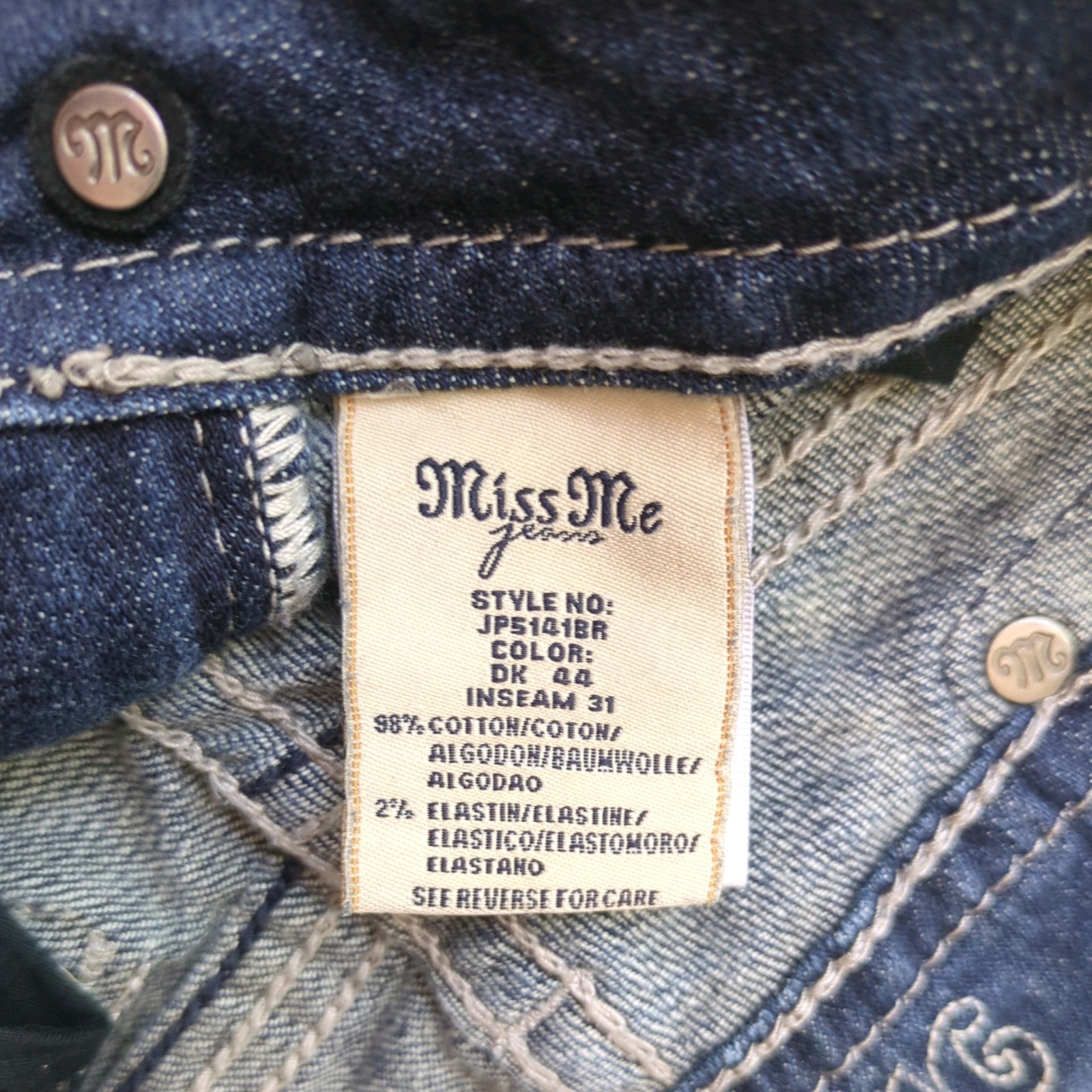 Miss Me Boot Cut Blue Jeans Women’s 26×29.5 Flap Wing Pockets JP514BR Low Rise