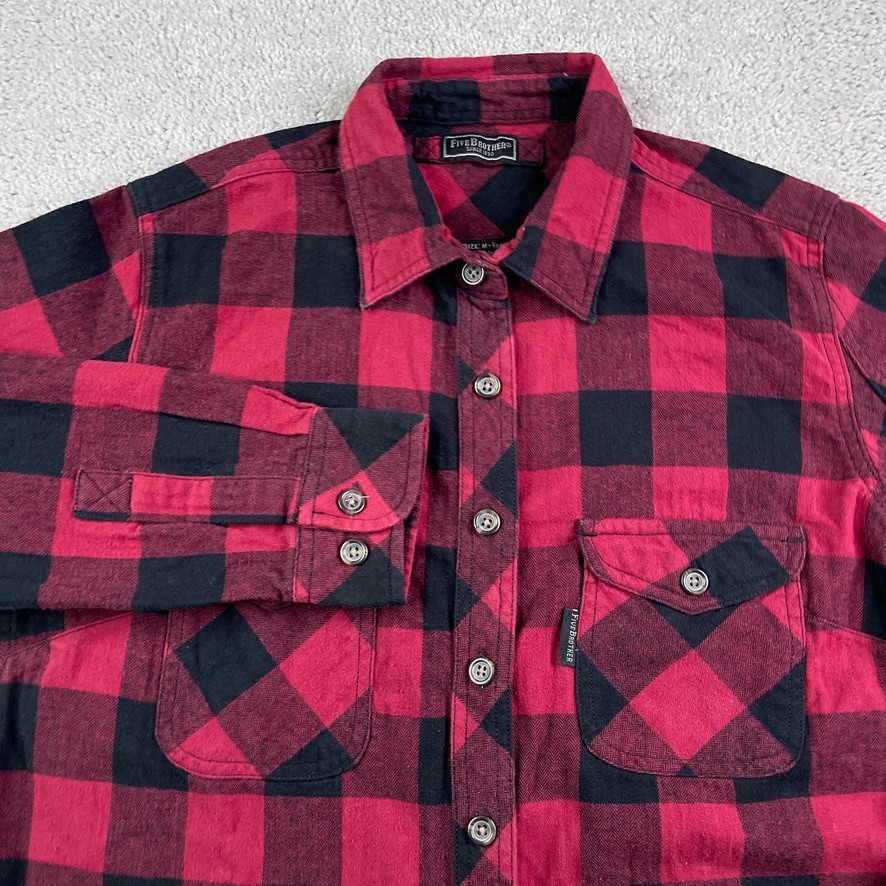 Five Brother Womens Shirt Medium Red Black Buffalo Plaid Heavy Flannel Tunic