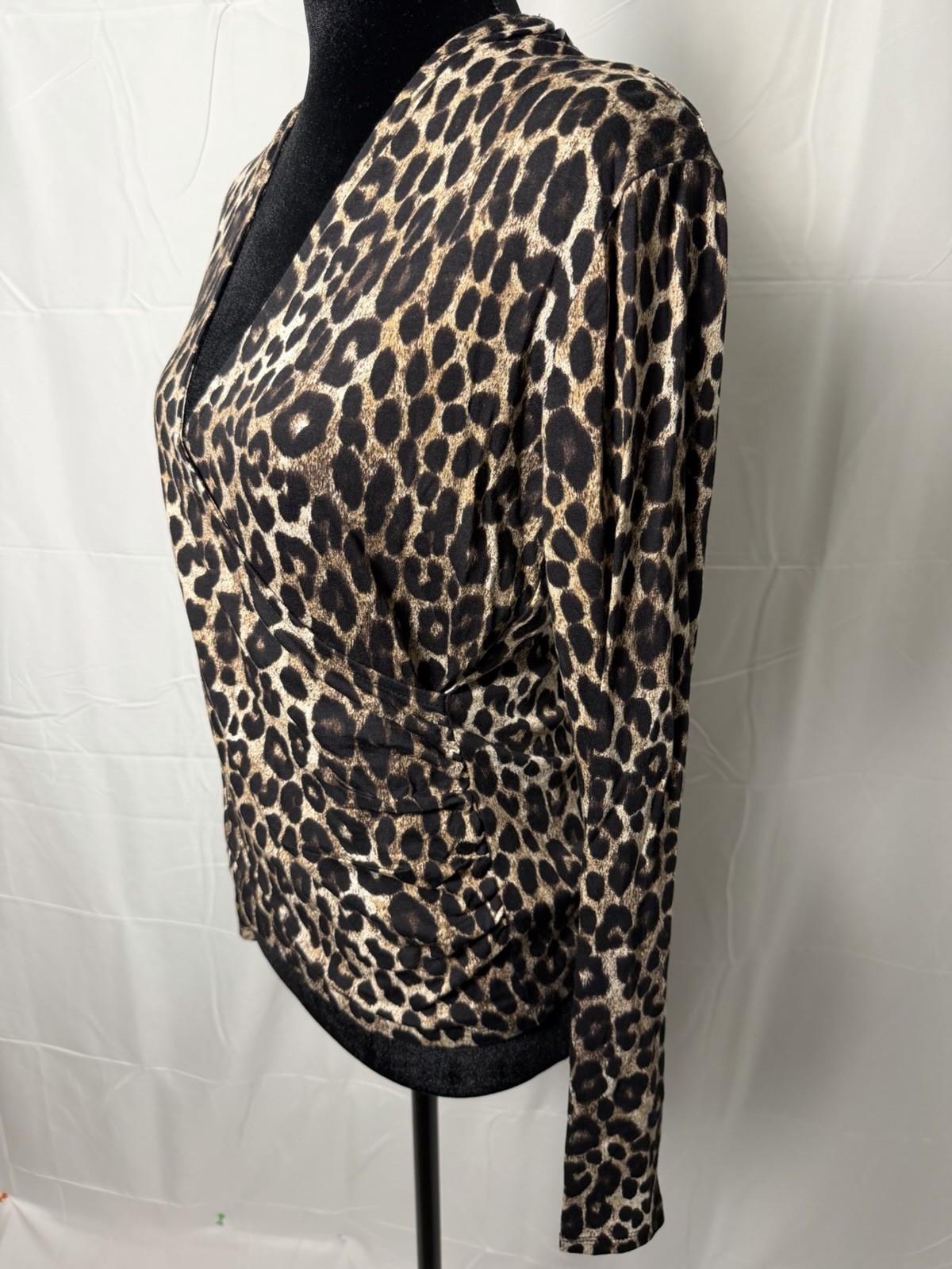 Michael Kors Leopard-Print Wrap Long Sleeve Top
