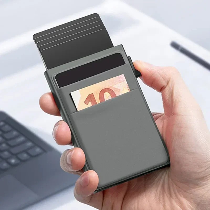 Mens RFID Blocking Wallet Slim Credit Card Holder Black Minimalist Auto Pop Up
