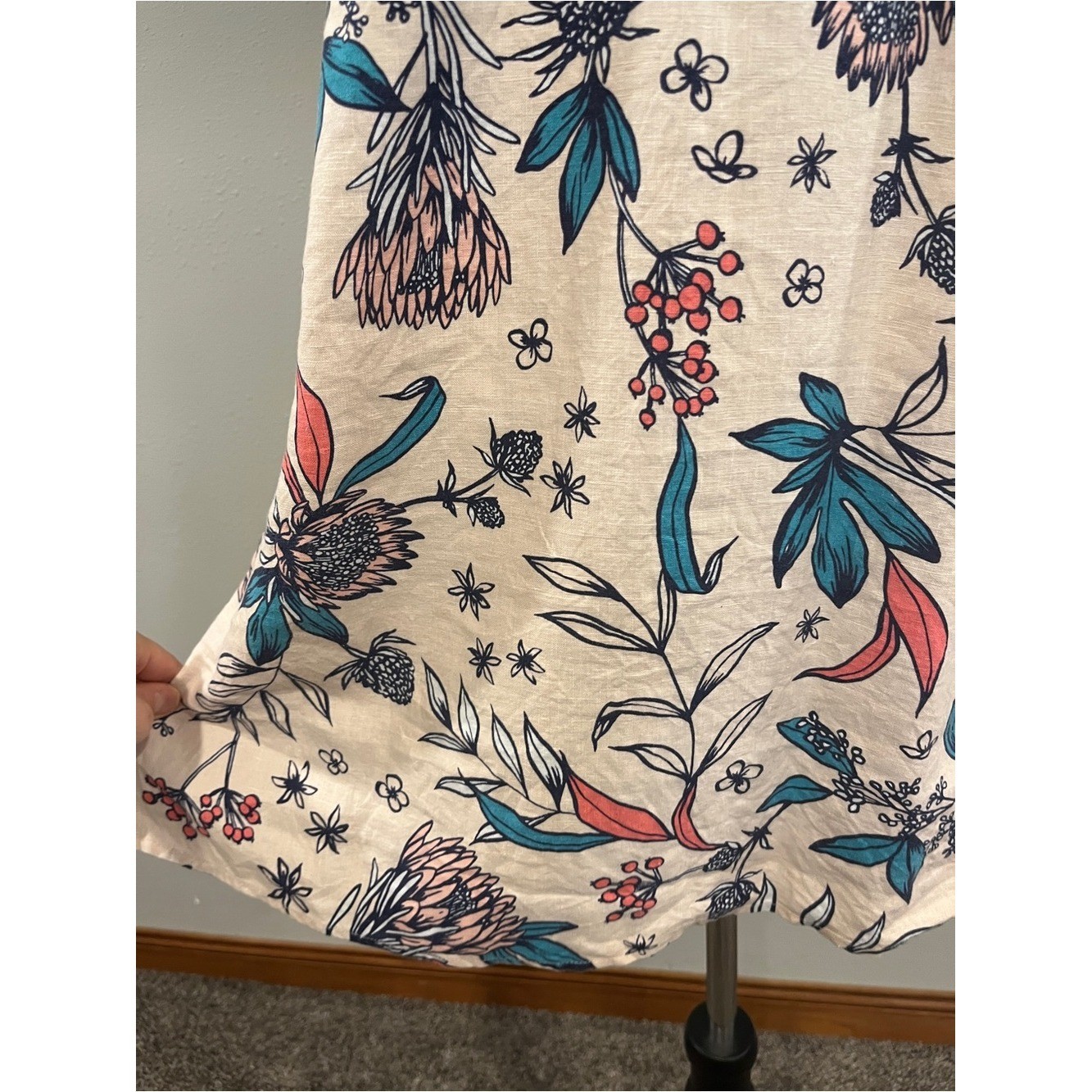 Rachel Ashwell Sleeveless Floral Halter Dress in Cream with Teal & Coral Accents