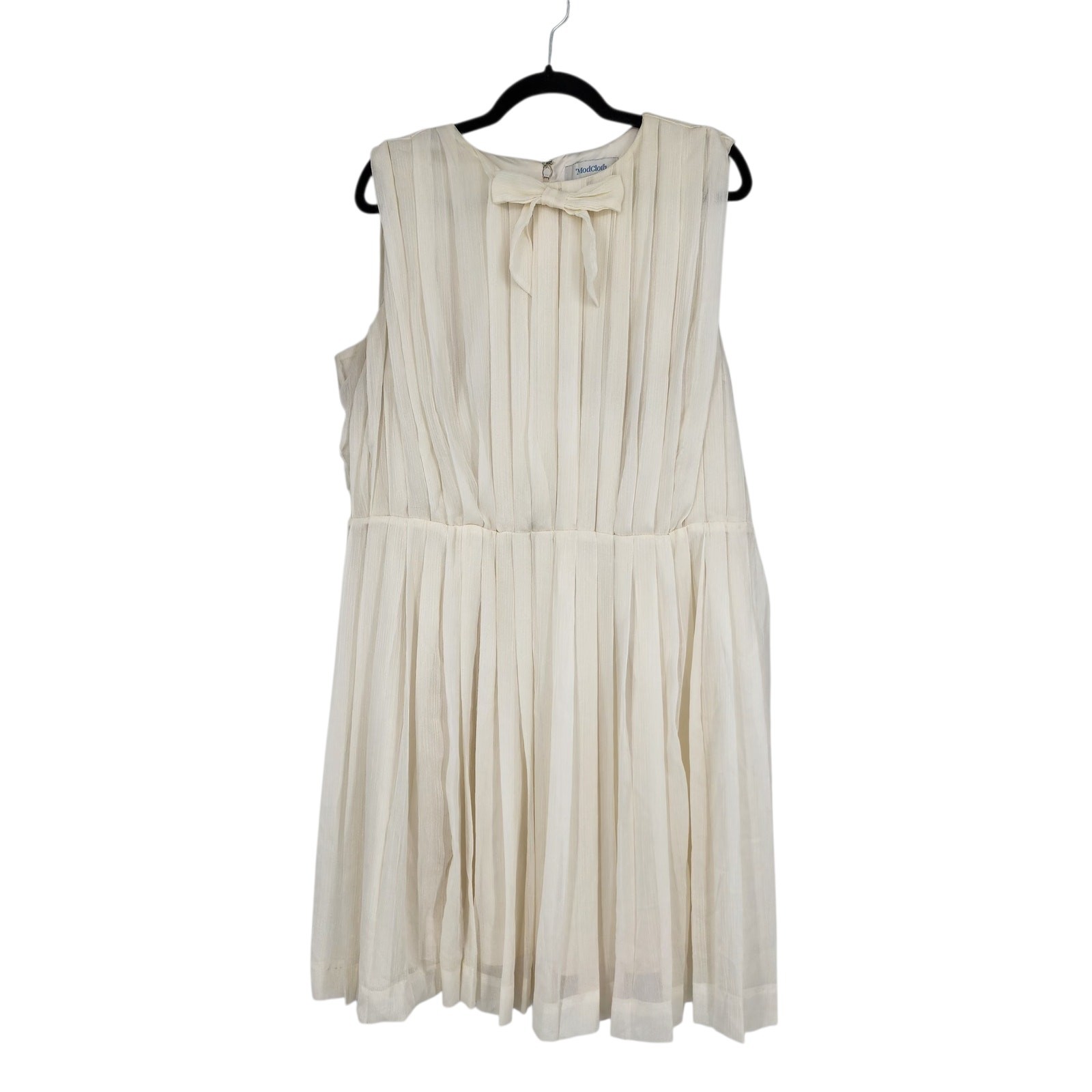ModCloth The Pleat-est Things Pleated Ivory Shimmer Bow Neck Mini Dress Size 1X