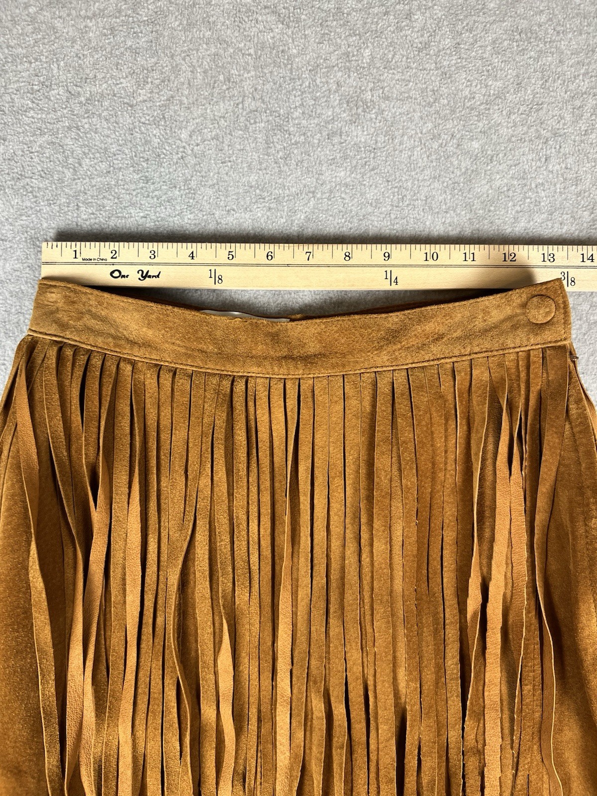 Cedars Vintage 100% Suede Leather Fringed Skirt in Gorgeous Brown 26.5” Waist