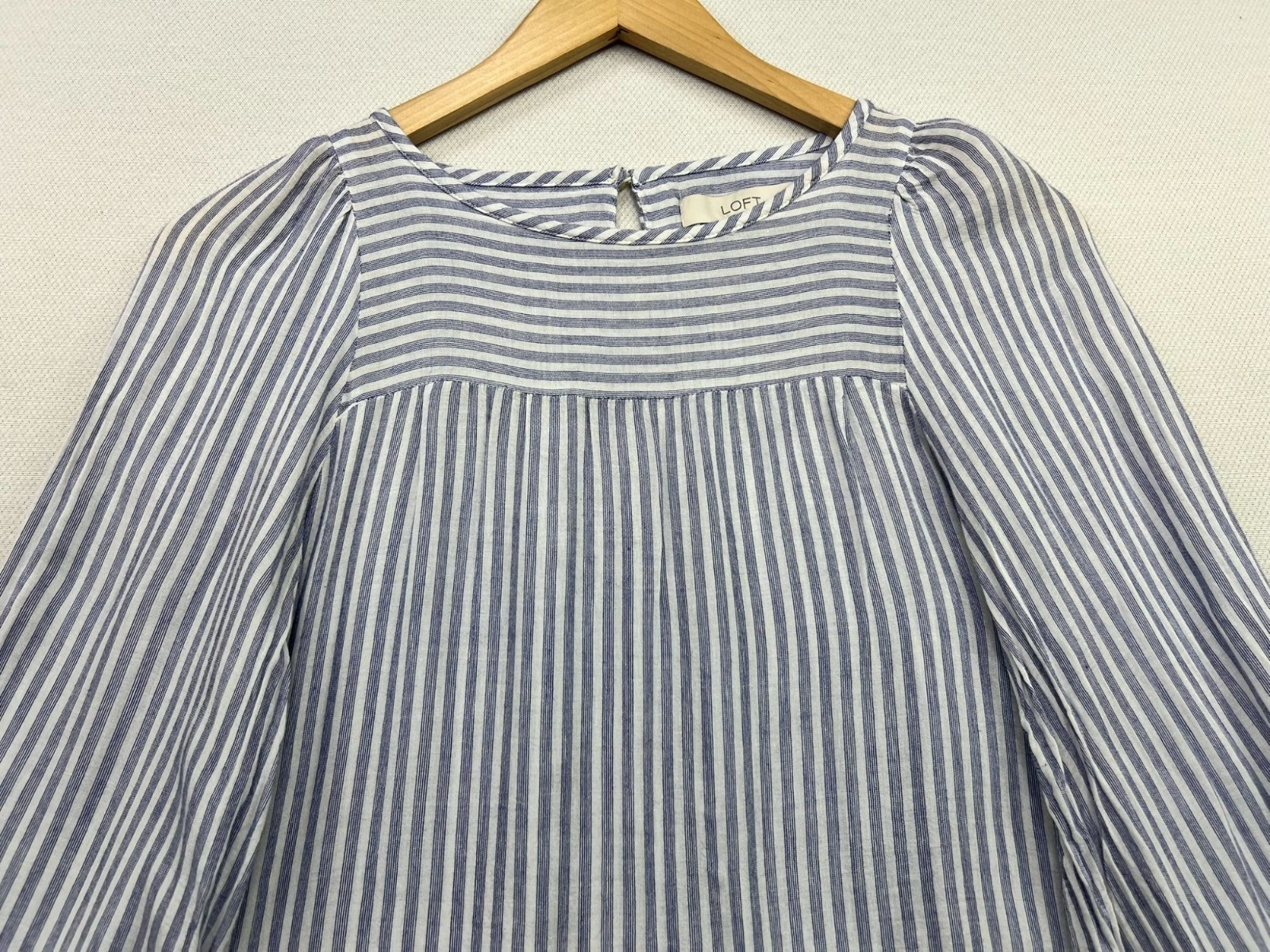 Loft Petites Linen Blend Long Sleeve Blouse Top Womens Size SP Blue Coastal