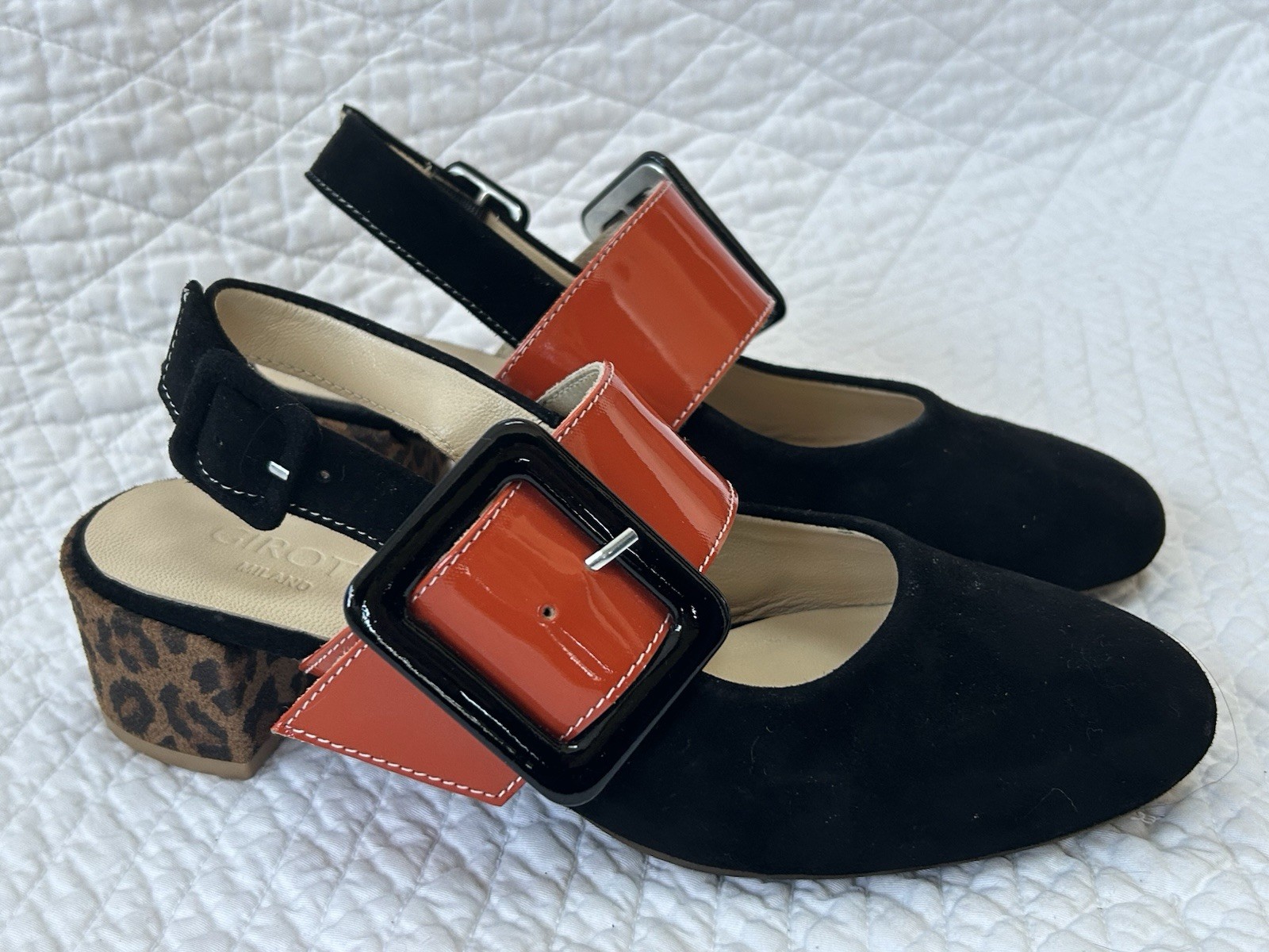 Girotti Milano Custom Made Block Heel Classic Black suede Strap Shoes $444! 37