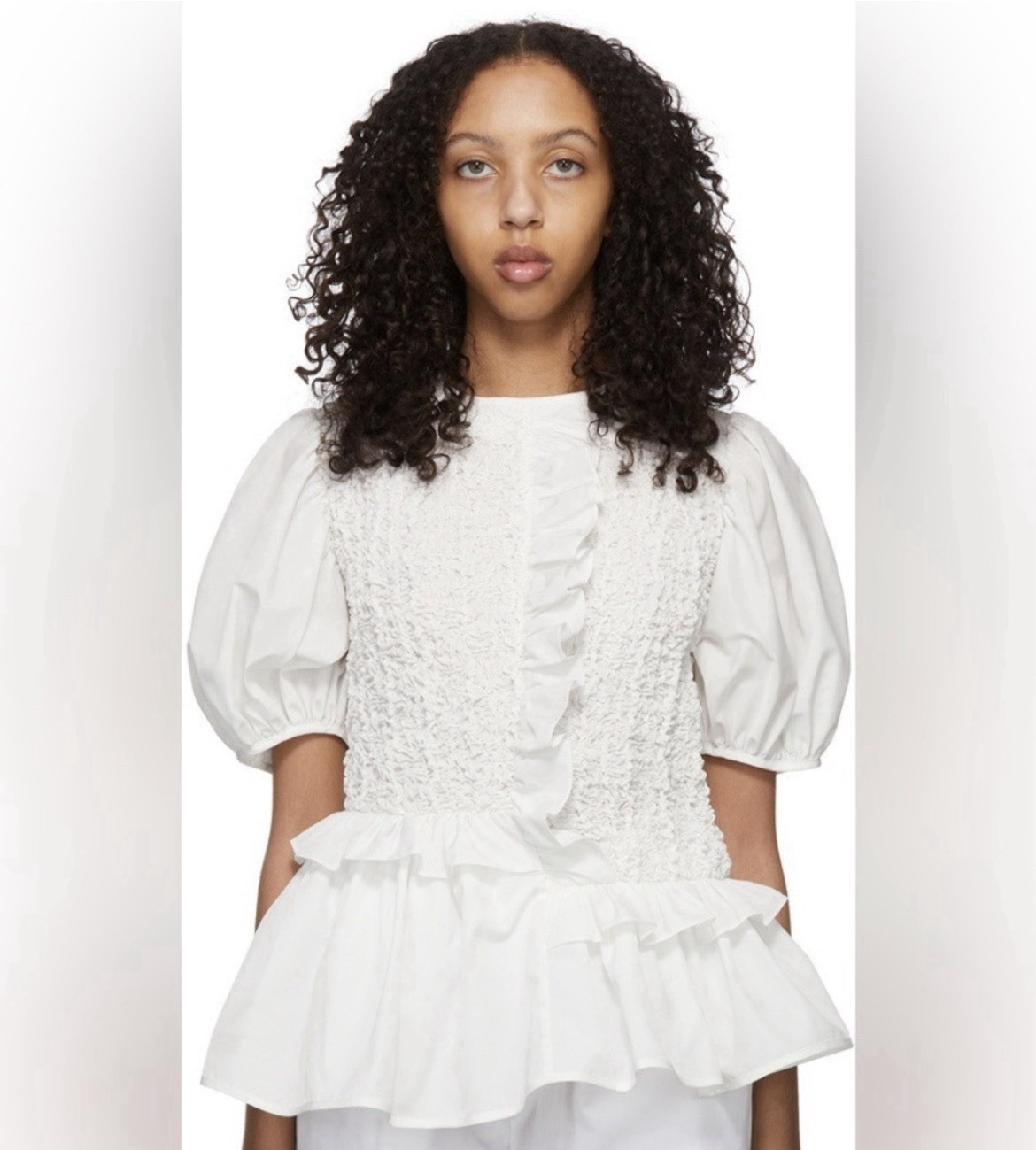 Cecilie Bahnsen White Carrie Blouse Puff Sleeve Ruffle Peplum Top Women’s 4
