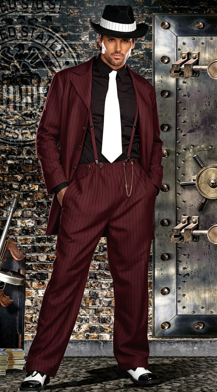 British Striped Men’s Zoot Suits Formal Wedding Tuxedo Party Prom Long Coat Pant