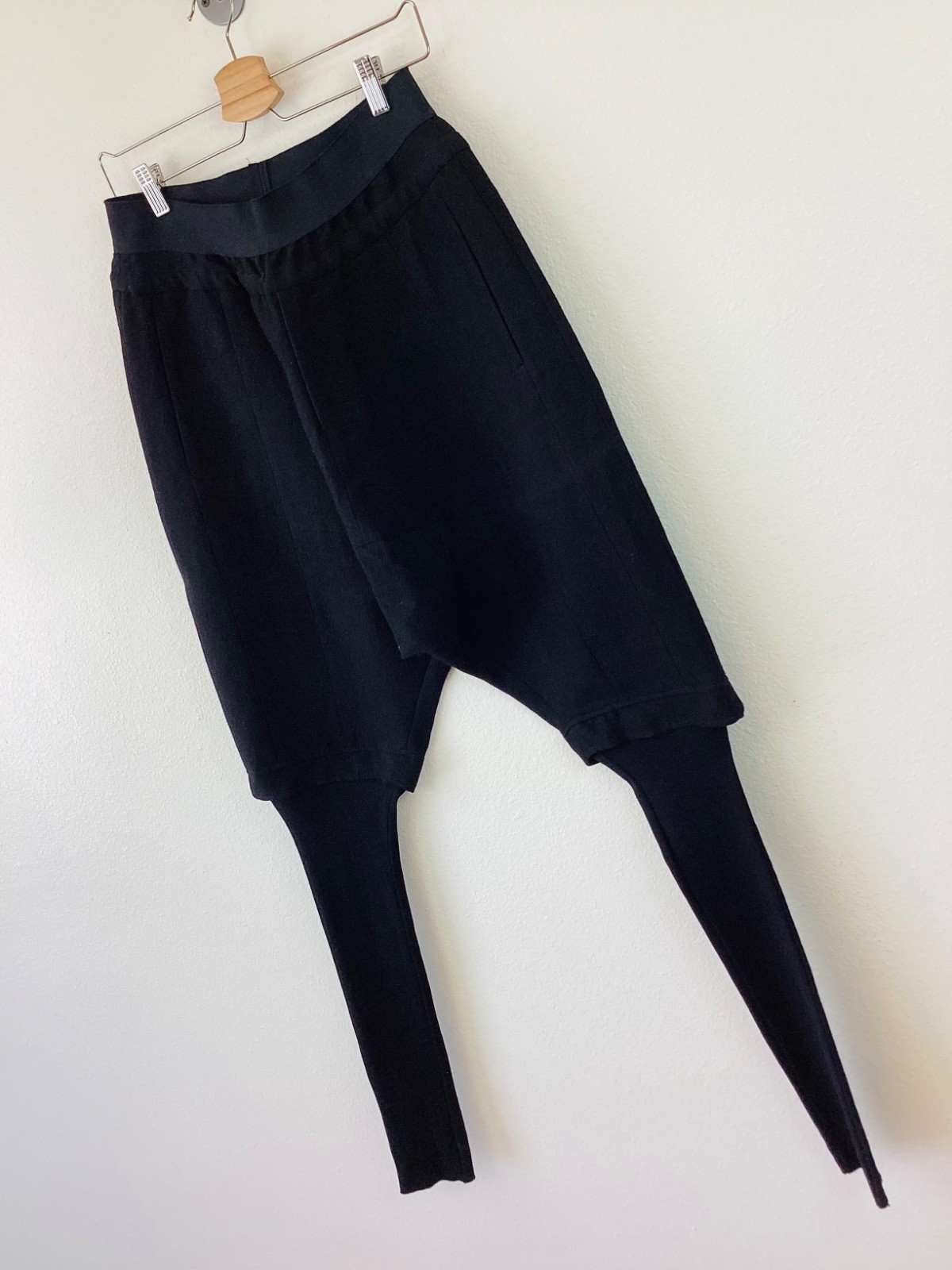 MA JULIUS Black WOOL & Linen DROP CROTCH Shorts Over LEGGINGS Pants 3