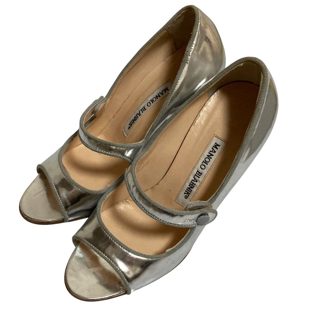 Manolo Blahnik Mary Jane Open Toe Pumps Silver Women’s Size EU35/US5