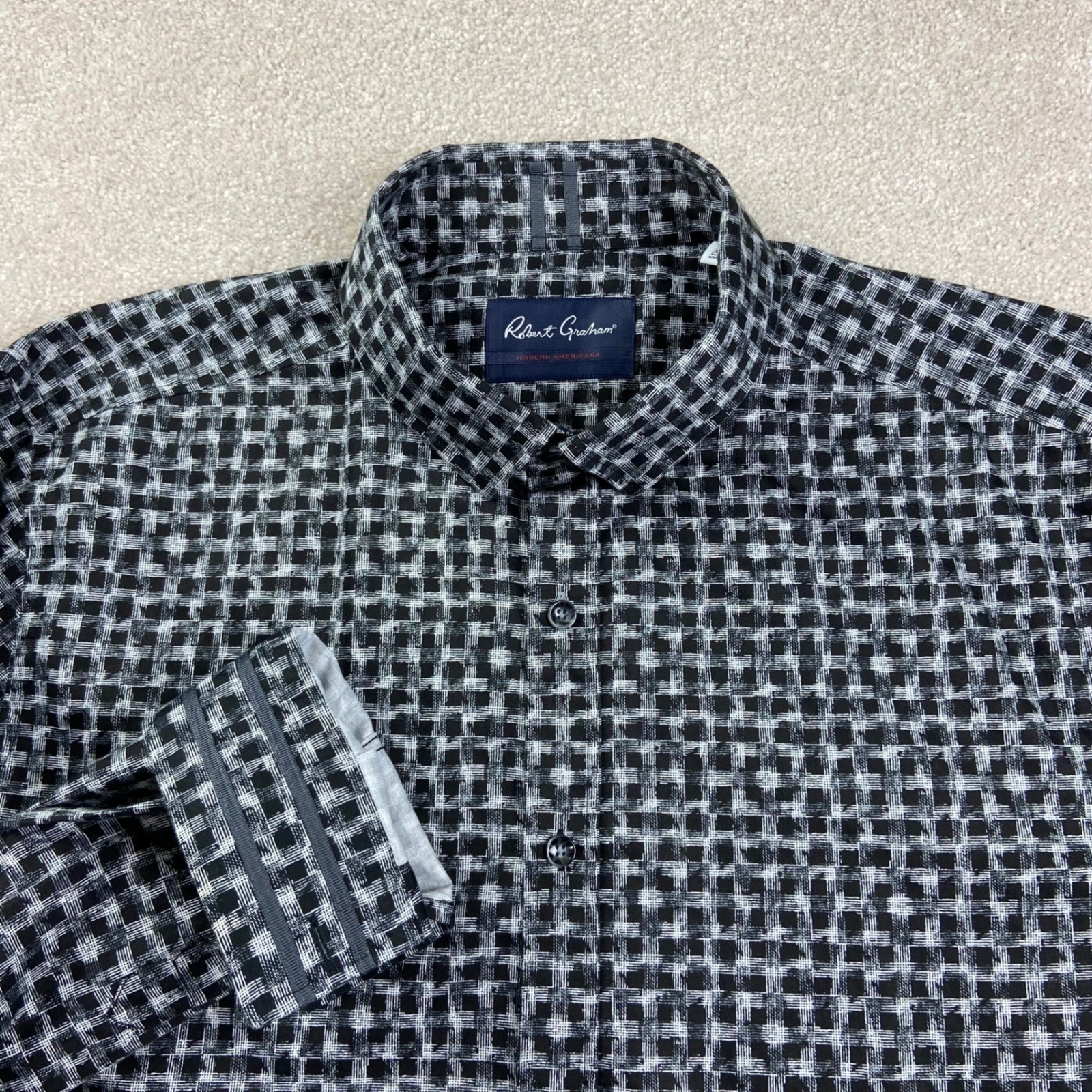 Robert Graham Button Down Shirt Mens 3XL Black White Grid Tailored Fit