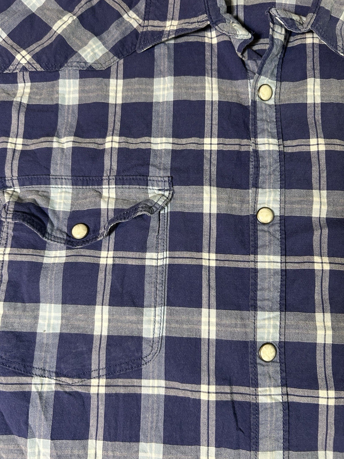Lucky Brand Mens Short Sleeve Blue Western Pearl Snap Saturday Stretch Sz Large