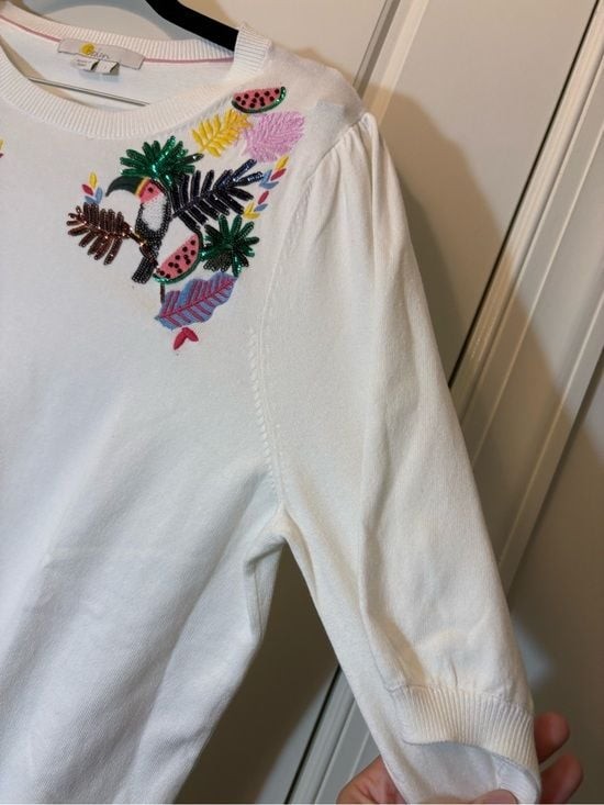 HARD TO FIND! White Pullover Top with Colorful Embroidered Toucan