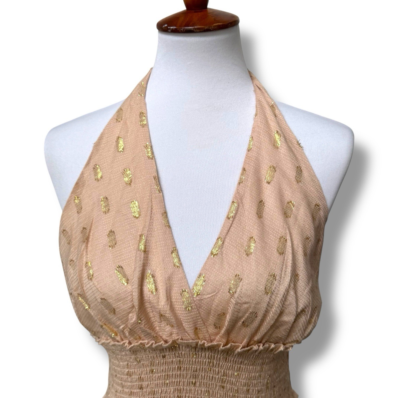 NWOT Surf Gypsy Sleeveless Smocked Halter Neck Cropped Top Beige Women’s Size M