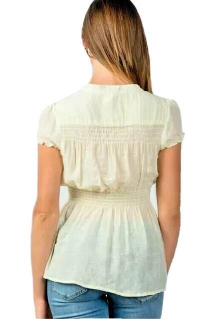 Burn out Yellow Flower Ruffle Button up blouse Top Fairycore Cottage Core Y2K