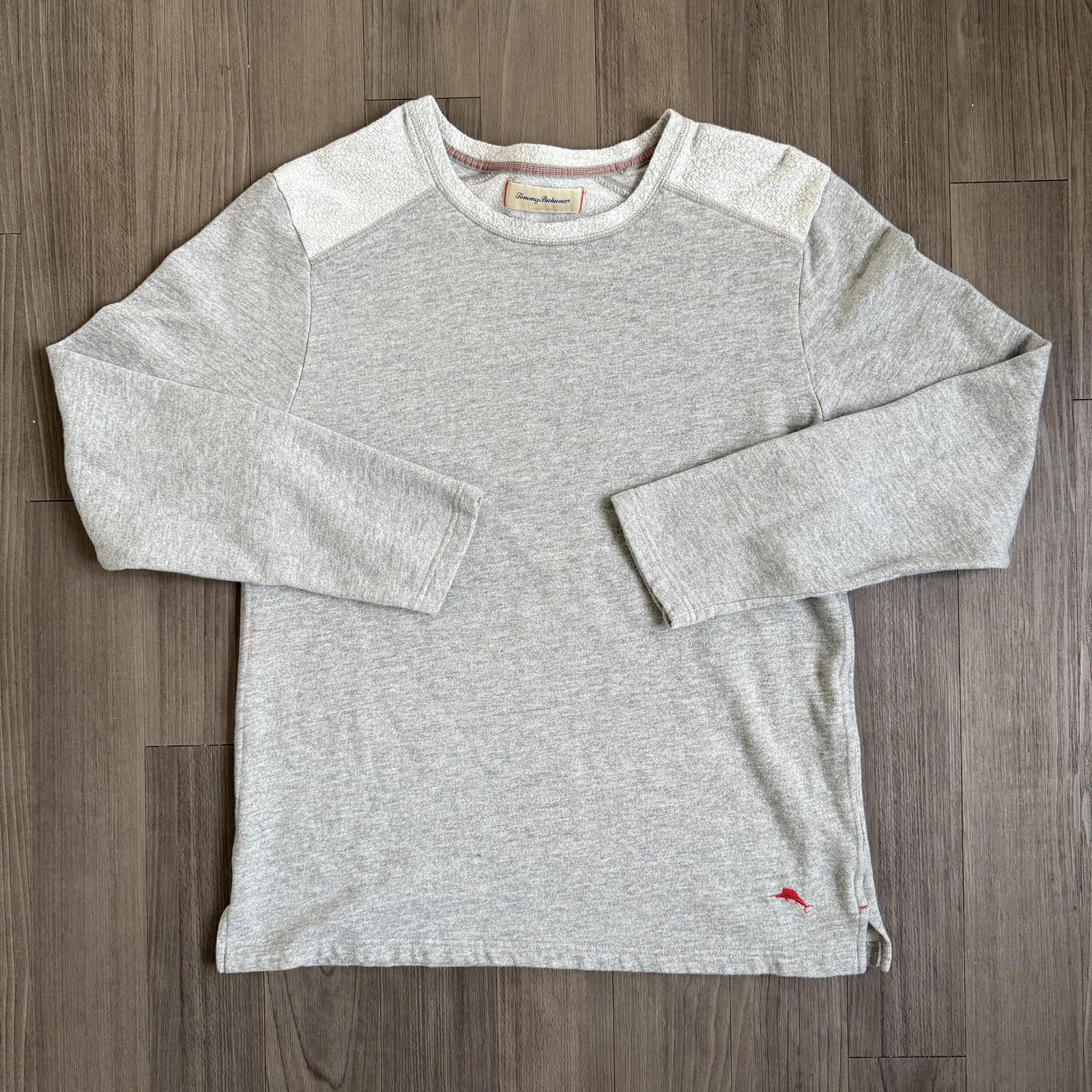 Tommy Bahama Sweater Mens XL Gray Crewneck Pullover Contrast Shoulder Knit