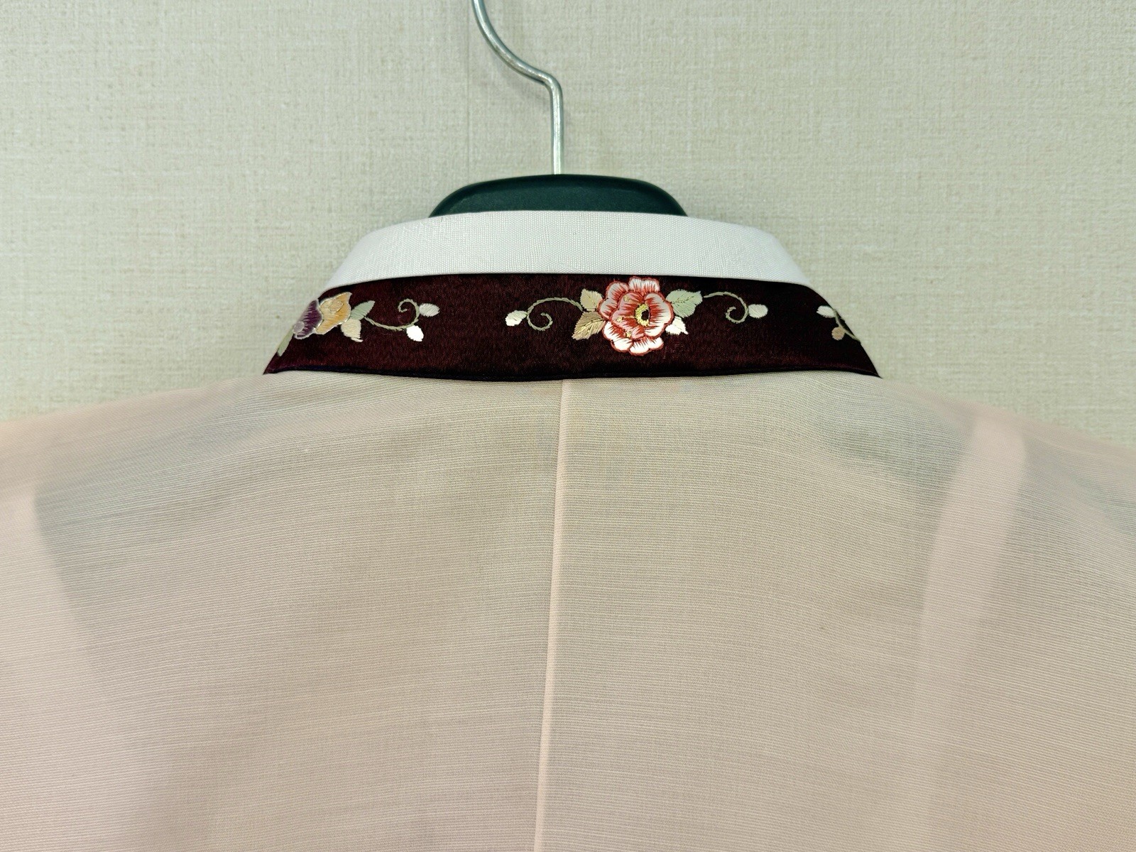 Korean Traditional Hanbok Set Pink Rose Gold Sheer Embroidered w/ Bag Norigae