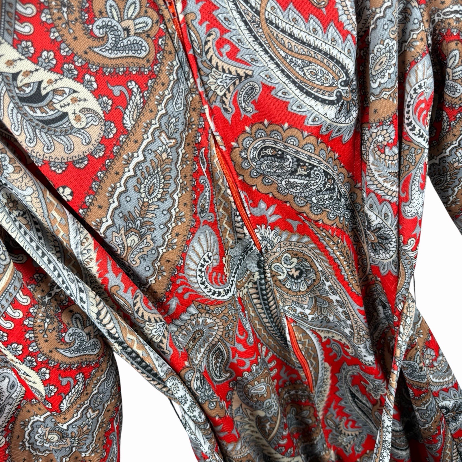Vintage Shaker Square by Bill Sims Retro Paisley Red Dress Sz 24 1/2 Long Sleeve