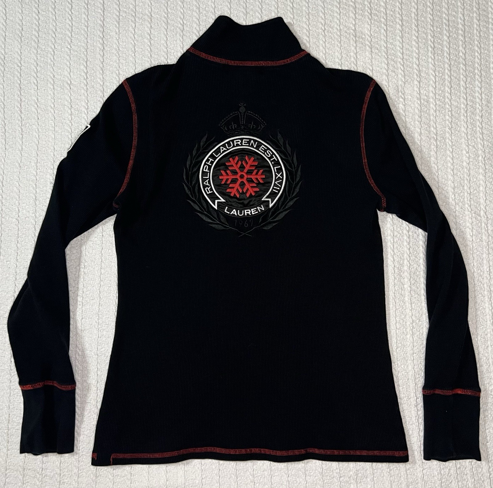 Ralph Lauren Active Top Crest Logo Ski Snowflake 1/4 Zip Black MD 16” X 22”