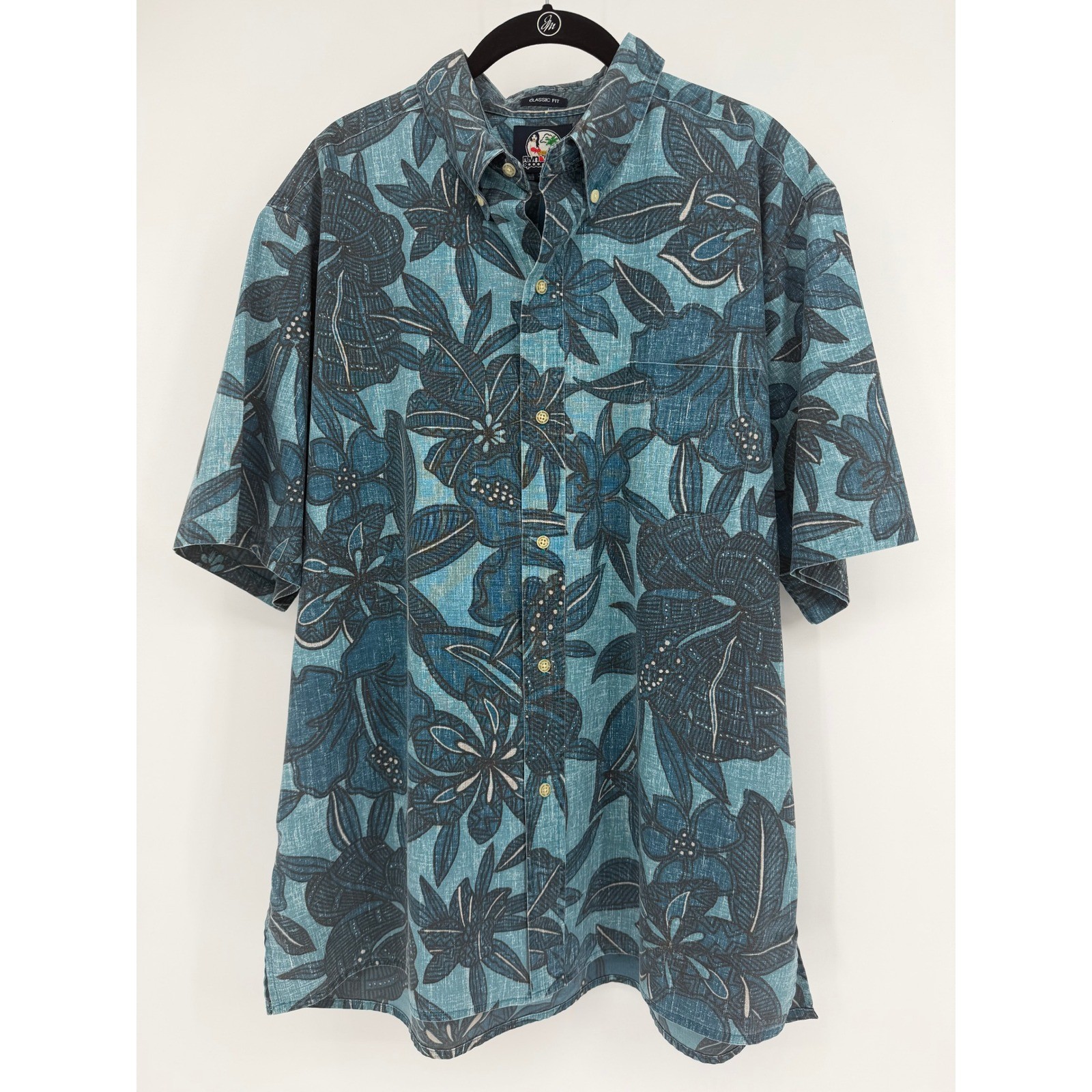 Reyn Spooner Mens XL Classic Fit Teal Blue Tropical Hibiscus Floral Aloha Shirt