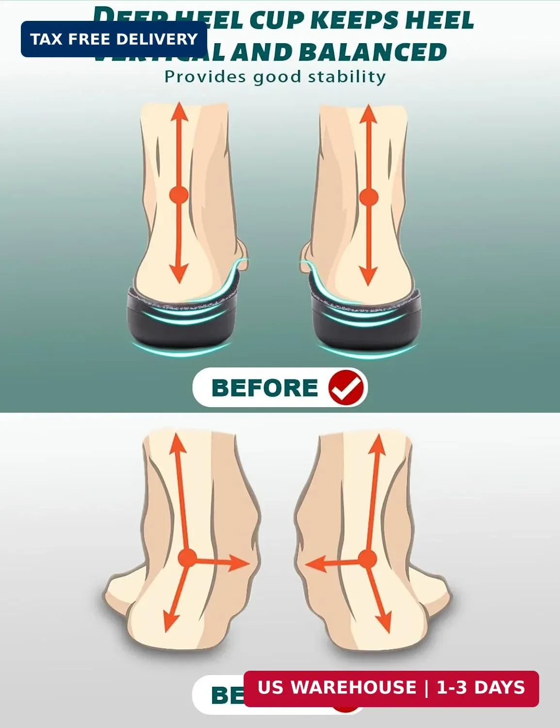 Plantar Fasciitis Insoles Heavy Duty High Arch Support Flat Feet Shoe Insert