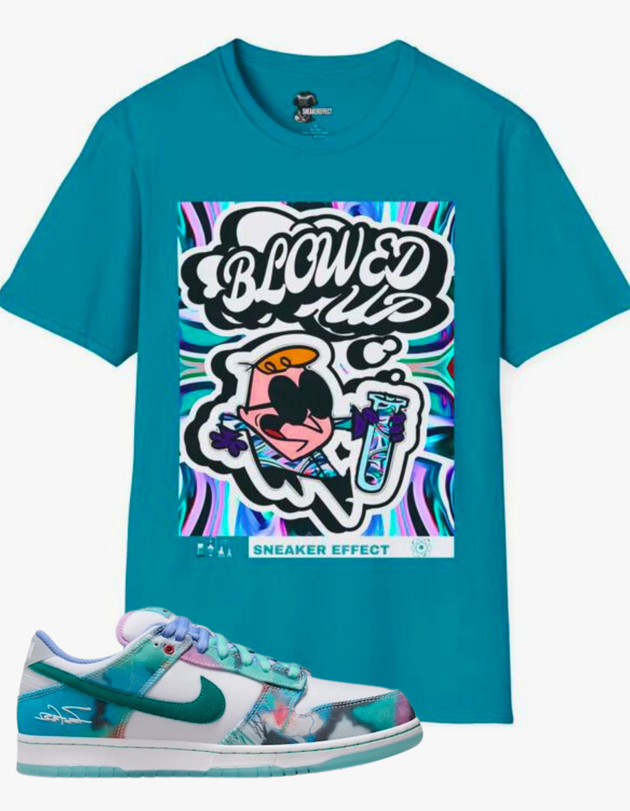 SNEAKER EFFECT TEE SHIRT To Match teal aqua Futura Laboratories Nike SB Dunk Low