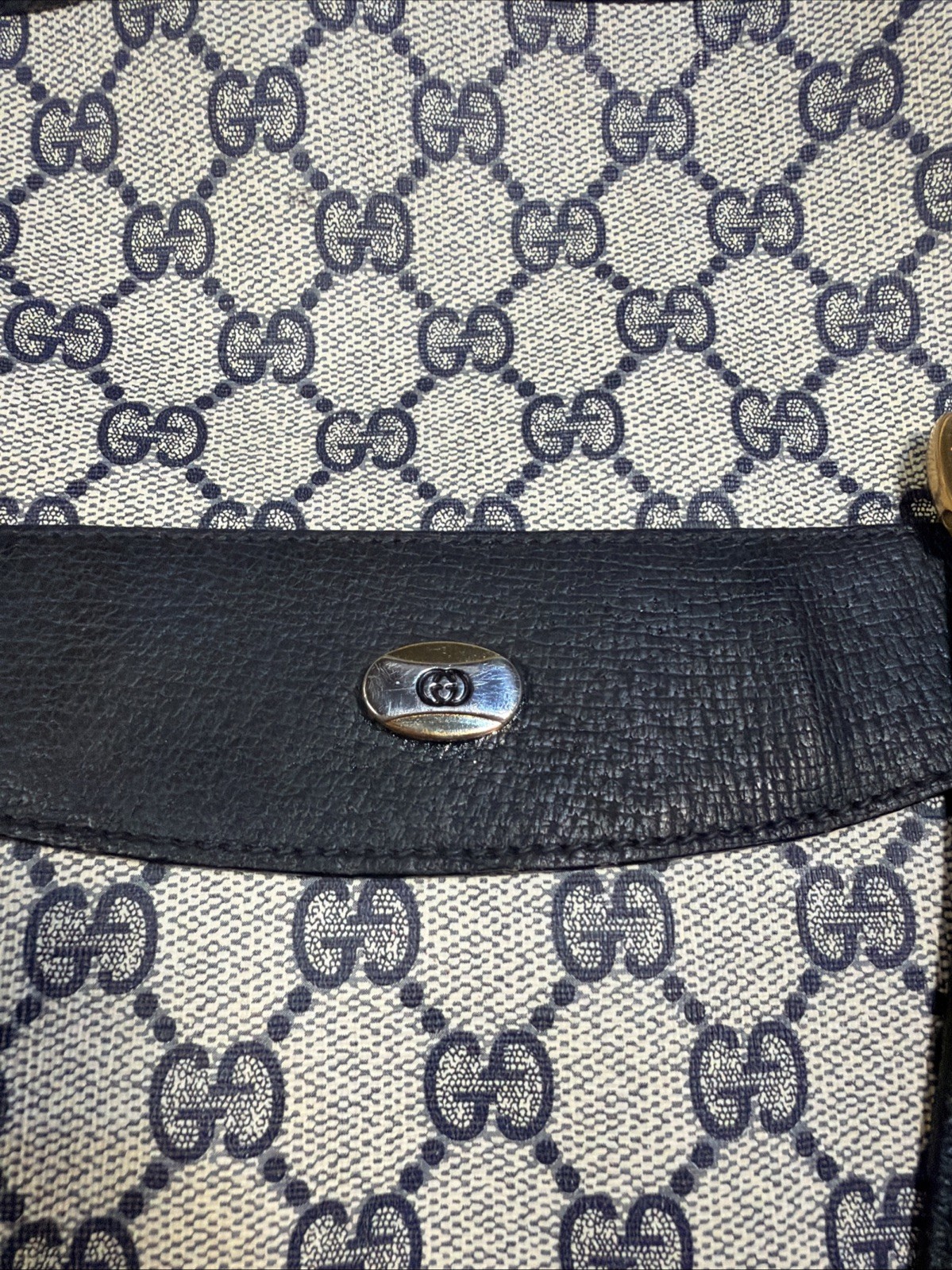 Gucci Tote Shoulder Bag Coated Canvas Gray Navy GG Pattern Accessories Collectio