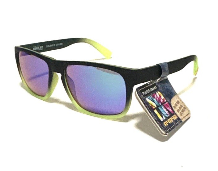 New Foster Grant Sun Luv SUNGLASSES Black Neon Green Blue Mirror Sport Square