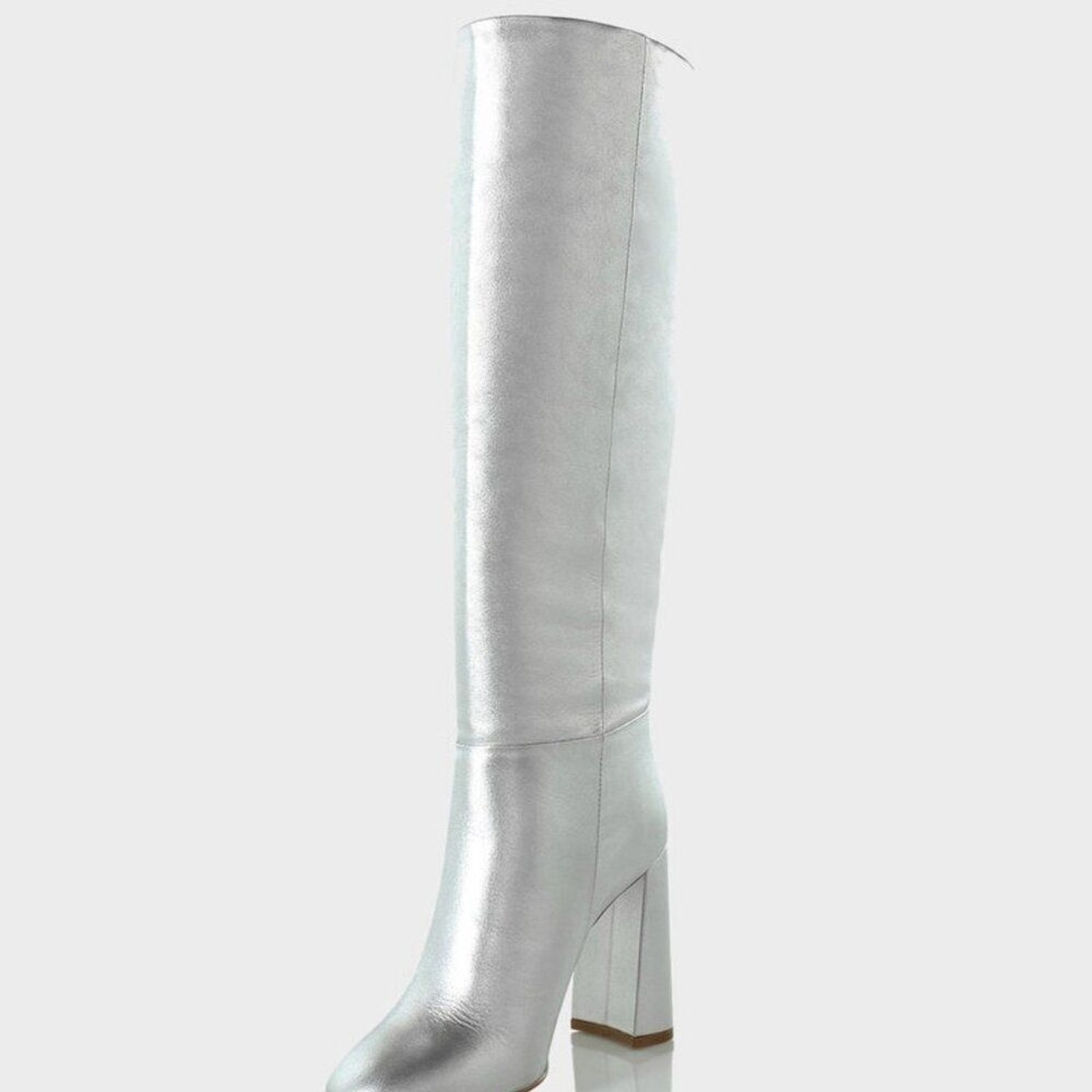 Cynthia Rowley Women’s Chloe Leather Tall Silver Boot Boots Sz 6 NWOB 498 IRRG