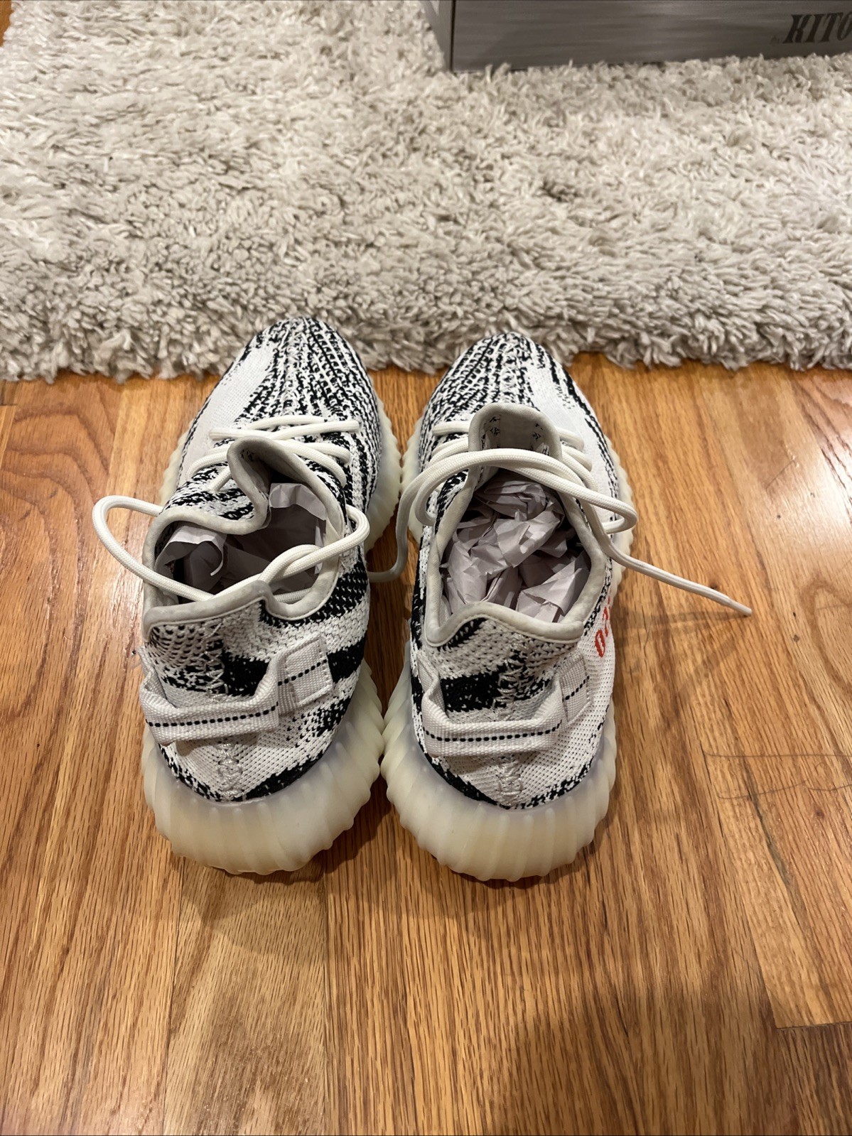 Size 8.5 – Adidas Yeezy Boost 350 V2 Low Zebra CP9654 White Core Black Red