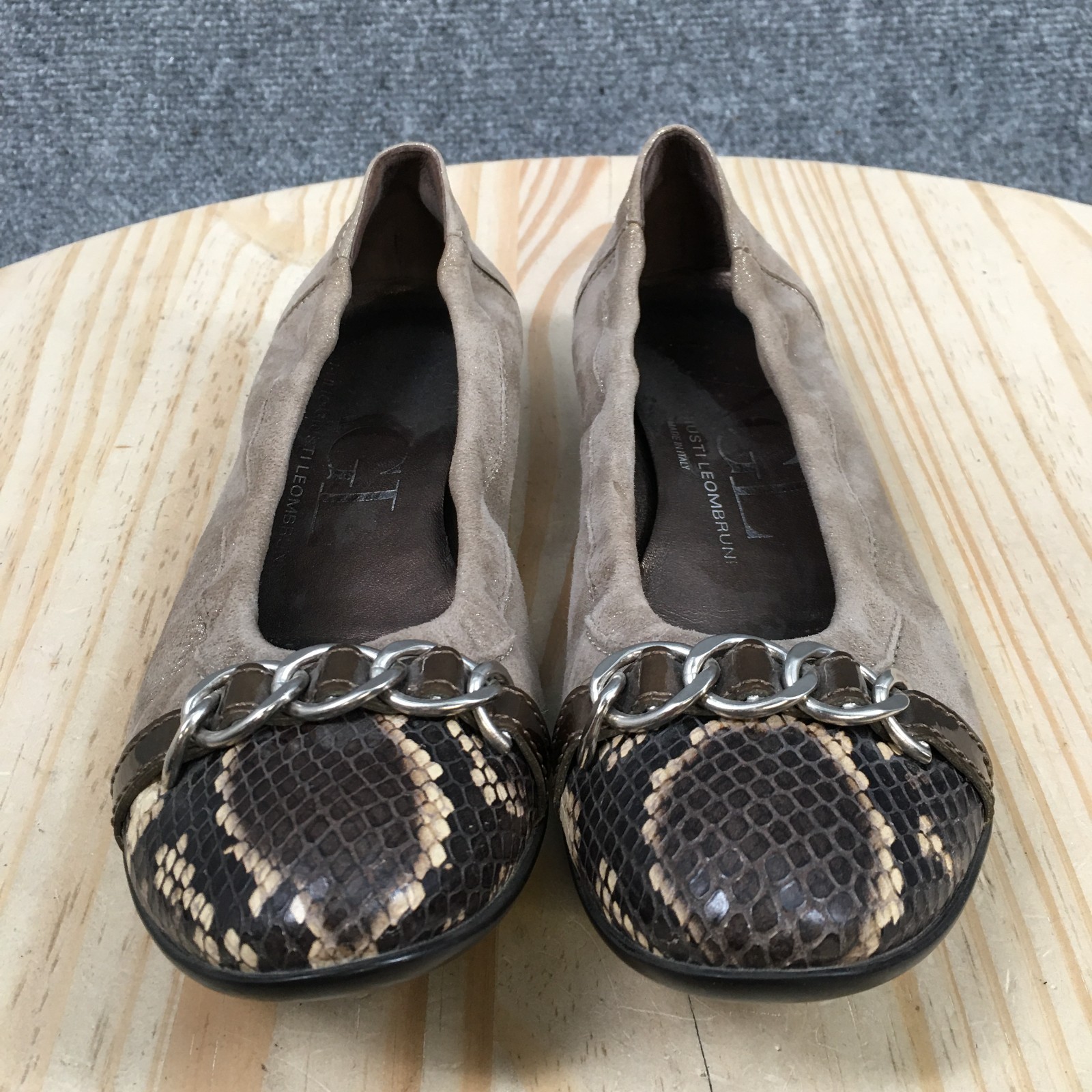 AGL Attilio Giusti Leombruni Womens 36.5 Taupe Suede Ballet Flats Snake Skin